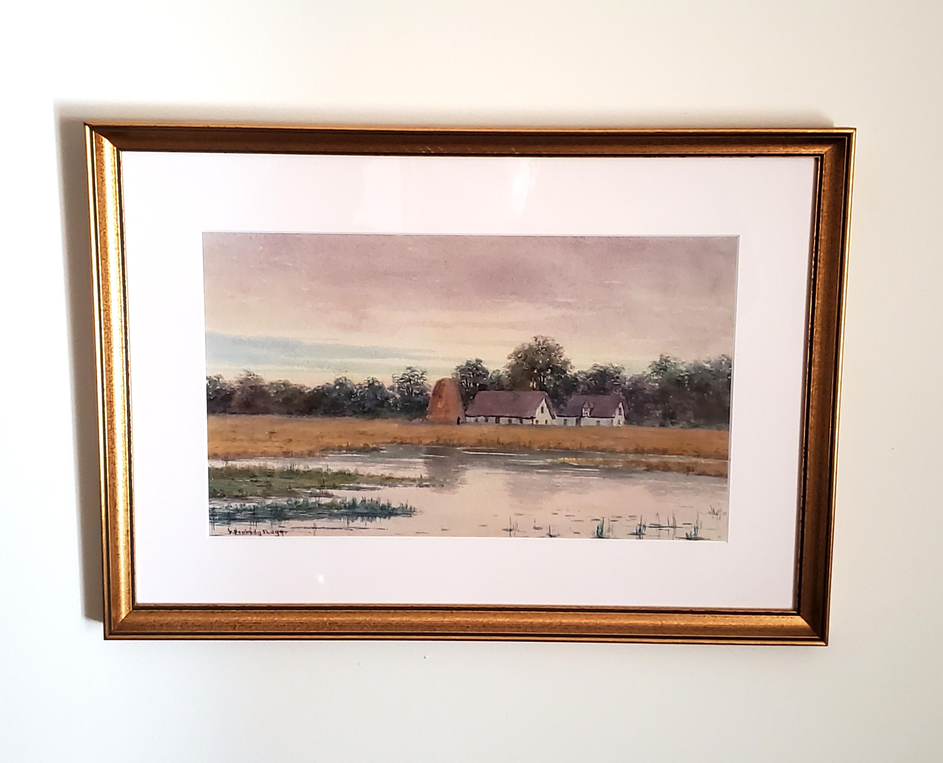 Untitled - Salt Marsh with Haystack and Homestead; Most likely Ipswich/Essex, MA - Art by H. Peabody Flagg