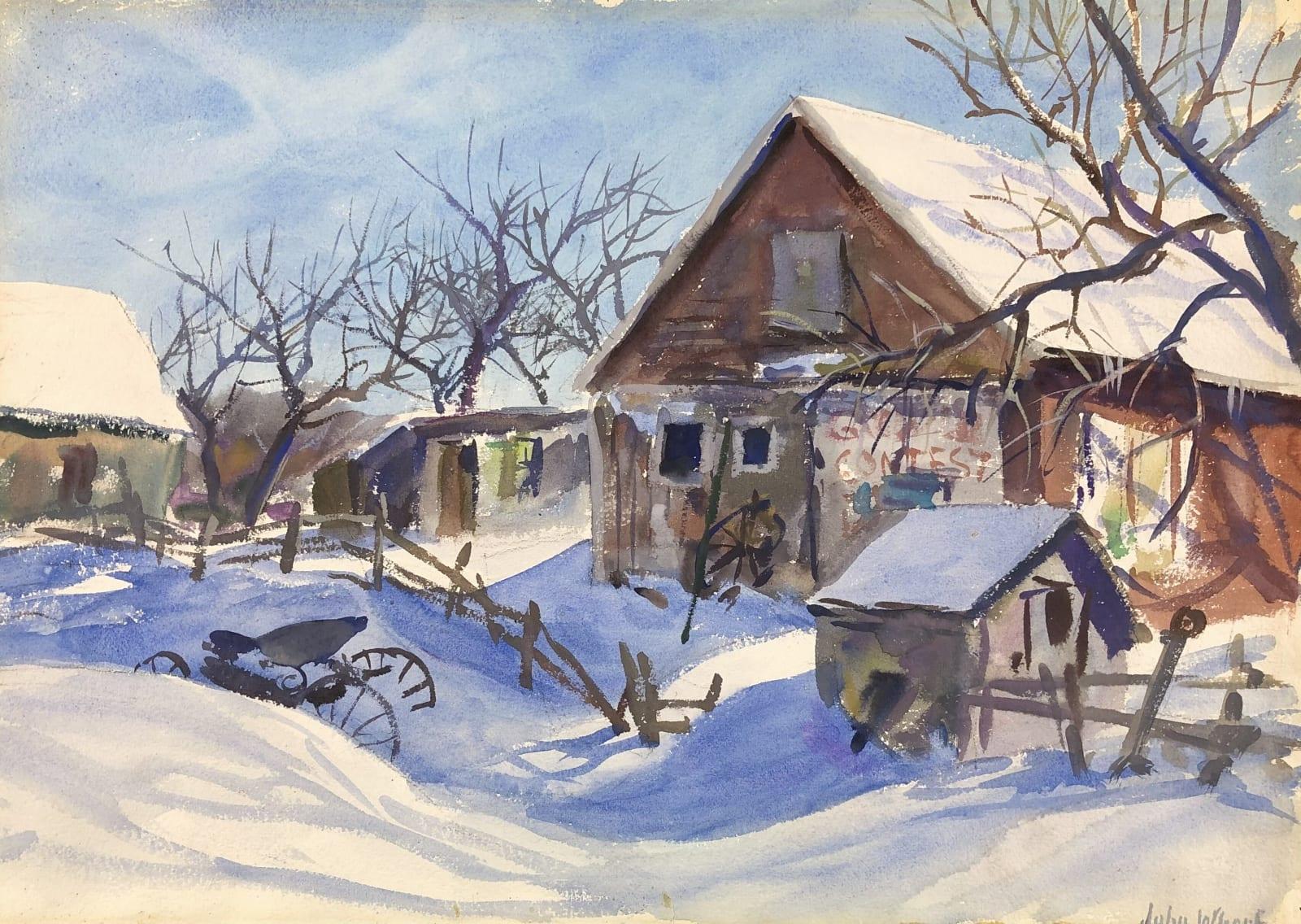 John Whorf Landscape Art - Farmyard in Snow