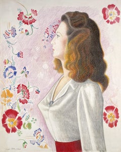 Frau mit Blumentuchhintergrund (Porträt von Grace)