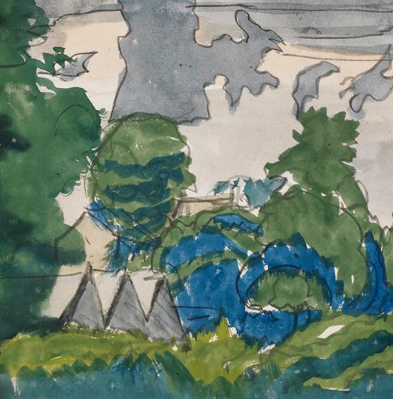 Calma en la lluvia de verano - Landscape Art Gris de Charles Burchfield