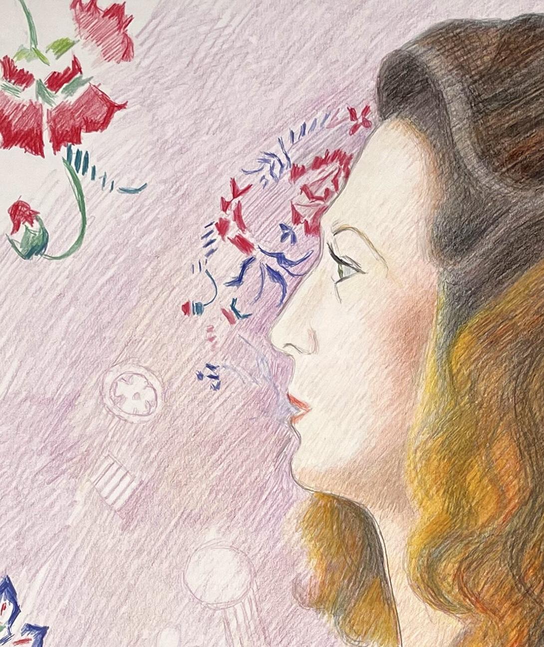 Donna con sfondo floreale (Ritratto di Grace) - Art American Modern di Joseph Stella