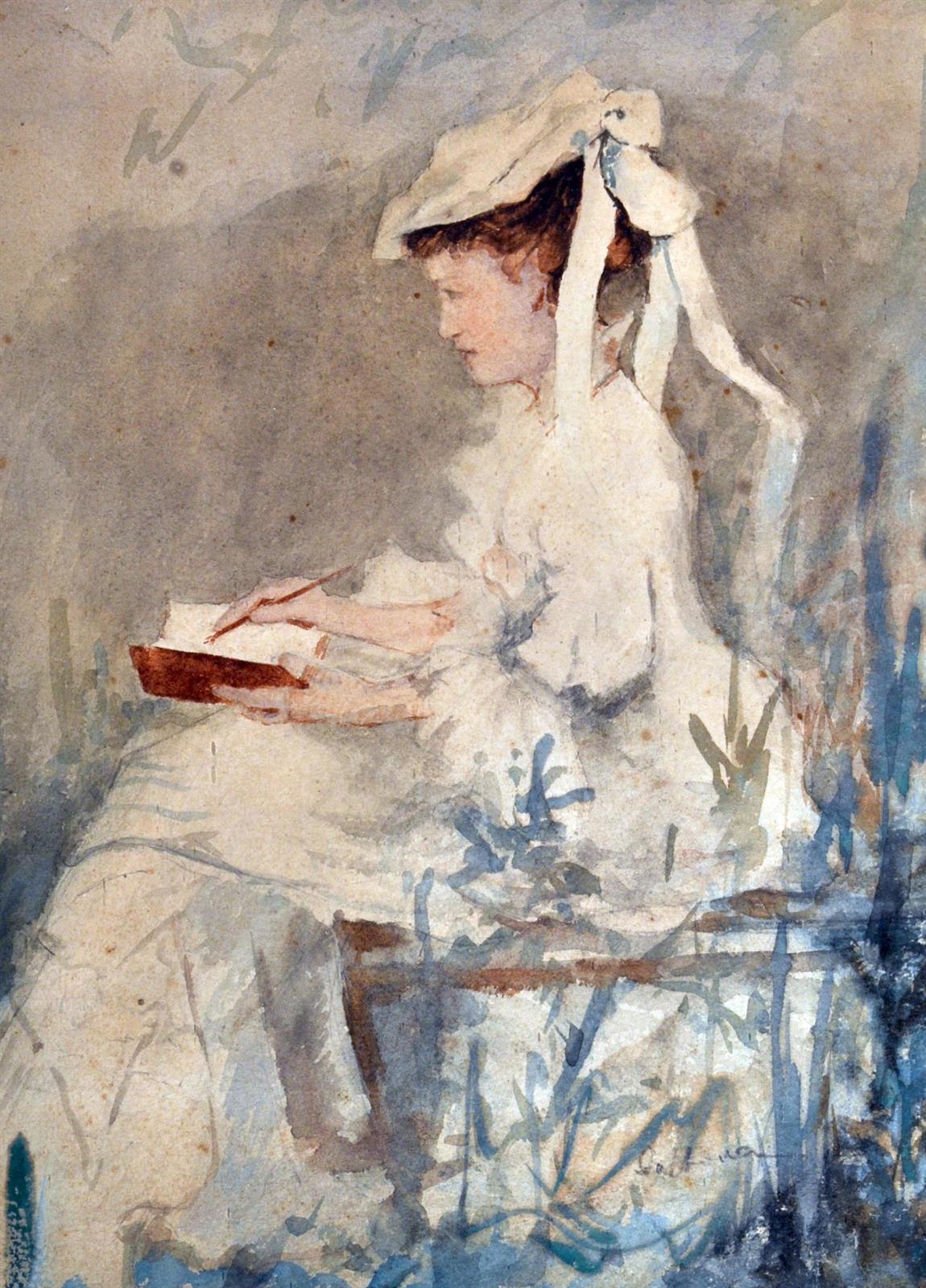 Lady Painting En Plein Aire, Gemälde, 1880er-Jahre – Art von Eduardo Dalbono