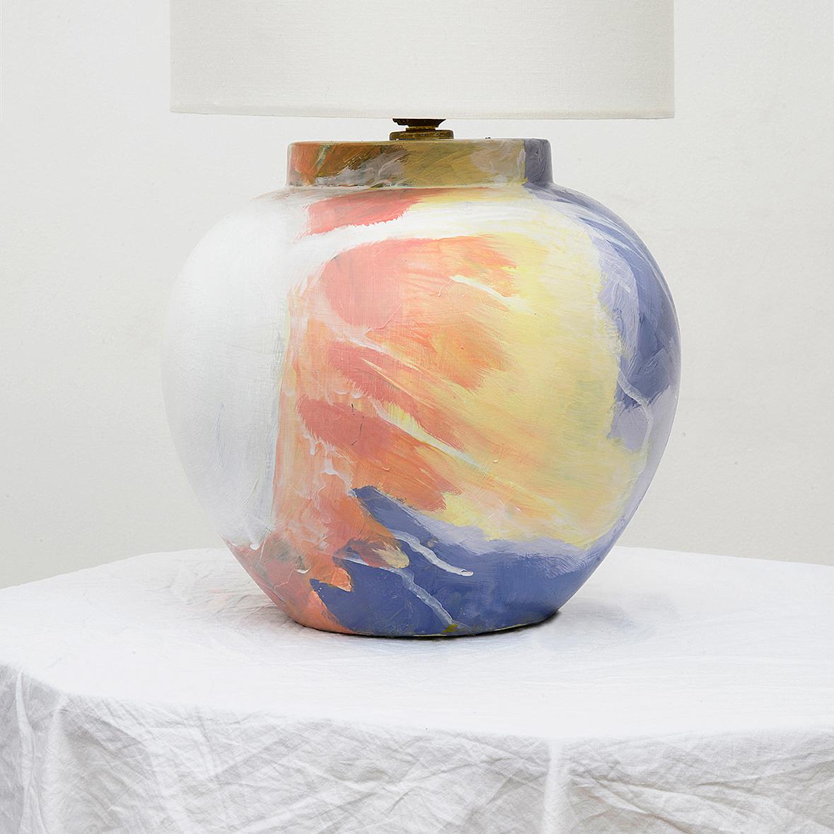 Pair of Yin and Yang Lamps - Contemporary, Hand Painted with Sky Scape, In Stock For Sale 2