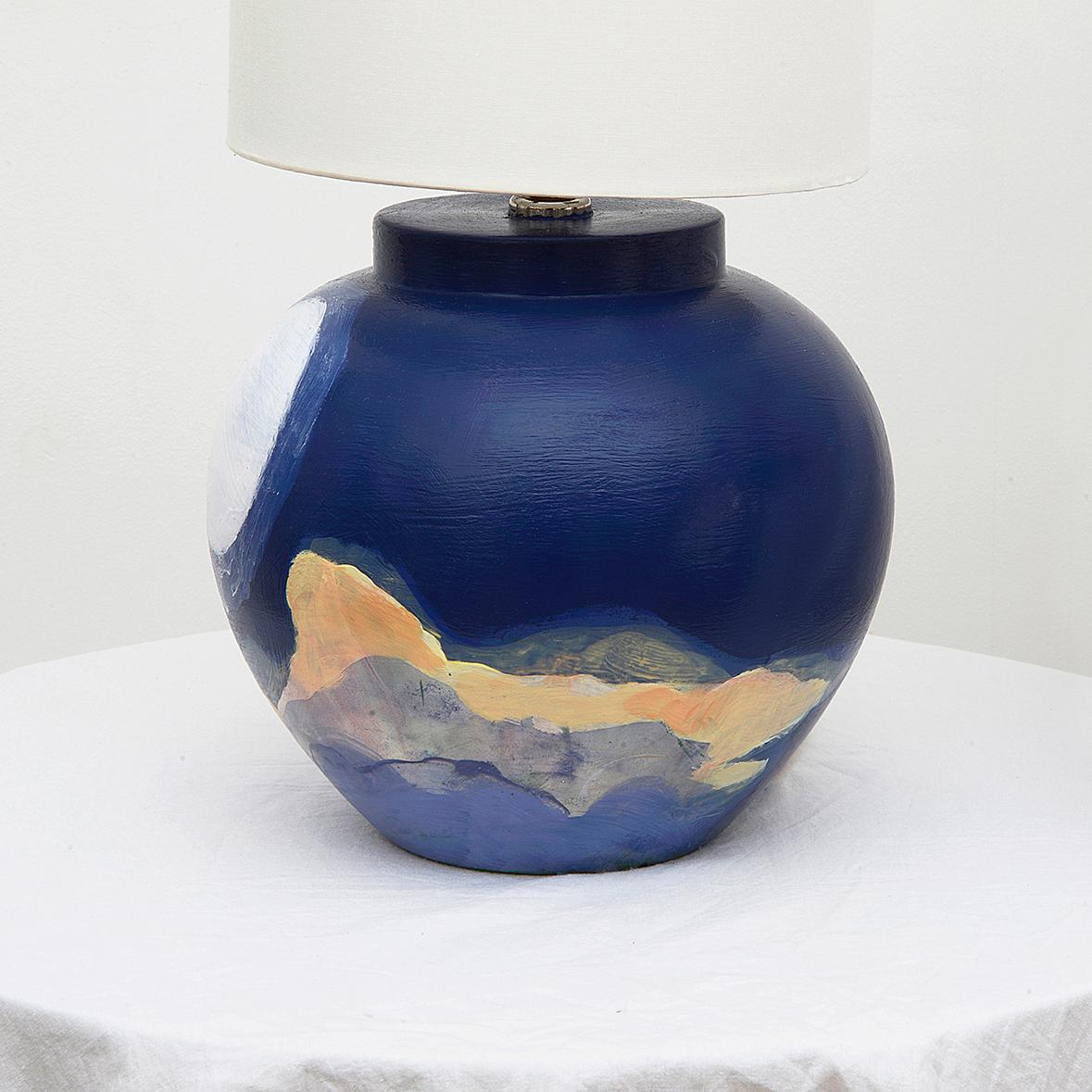 Pair of Yin and Yang Lamps - Contemporary, Hand Painted with Sky Scape, In Stock For Sale 1