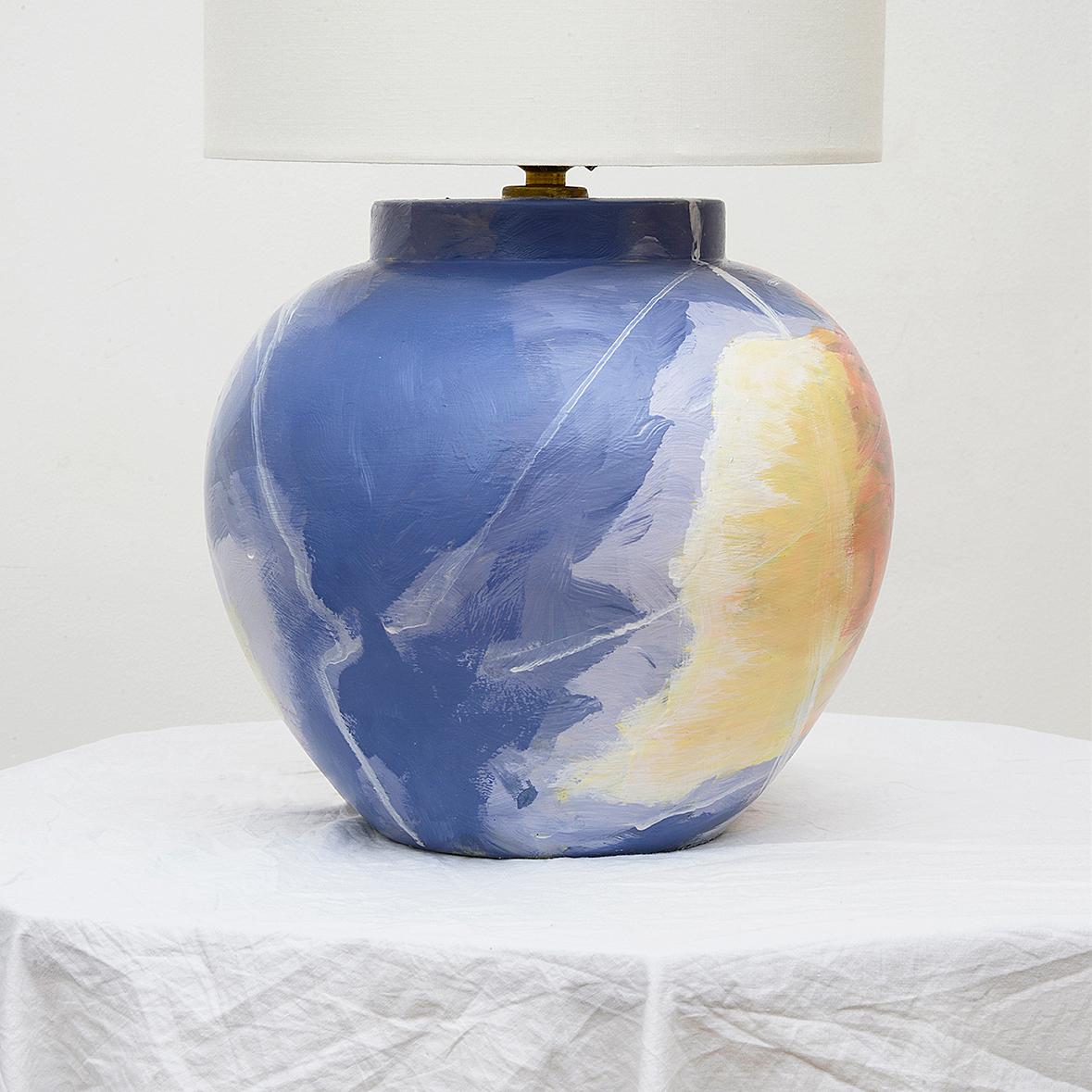 Pair of Yin and Yang Lamps - Contemporary, Hand Painted with Sky Scape, In Stock For Sale 3
