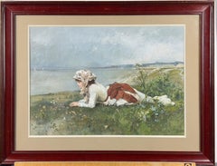 Ferdinand Heilbuth, Donna sdraiata sulla riva, acquerello e gouache su carta