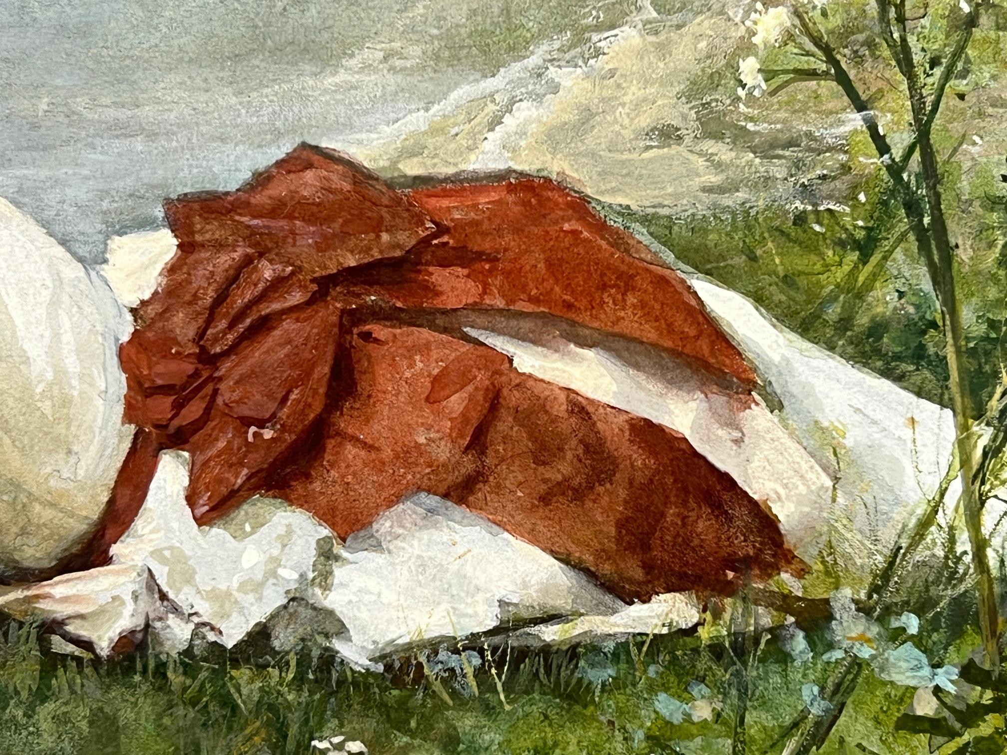 Ferdinand Heilbuth, Donna sdraiata sulla riva, acquerello e gouache su carta in vendita 4