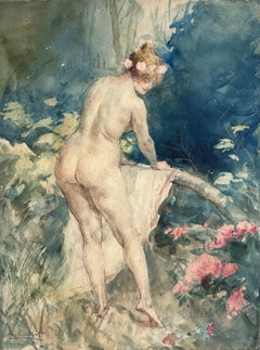 Antoine Calbet, Femme nue de dos, aquarelle