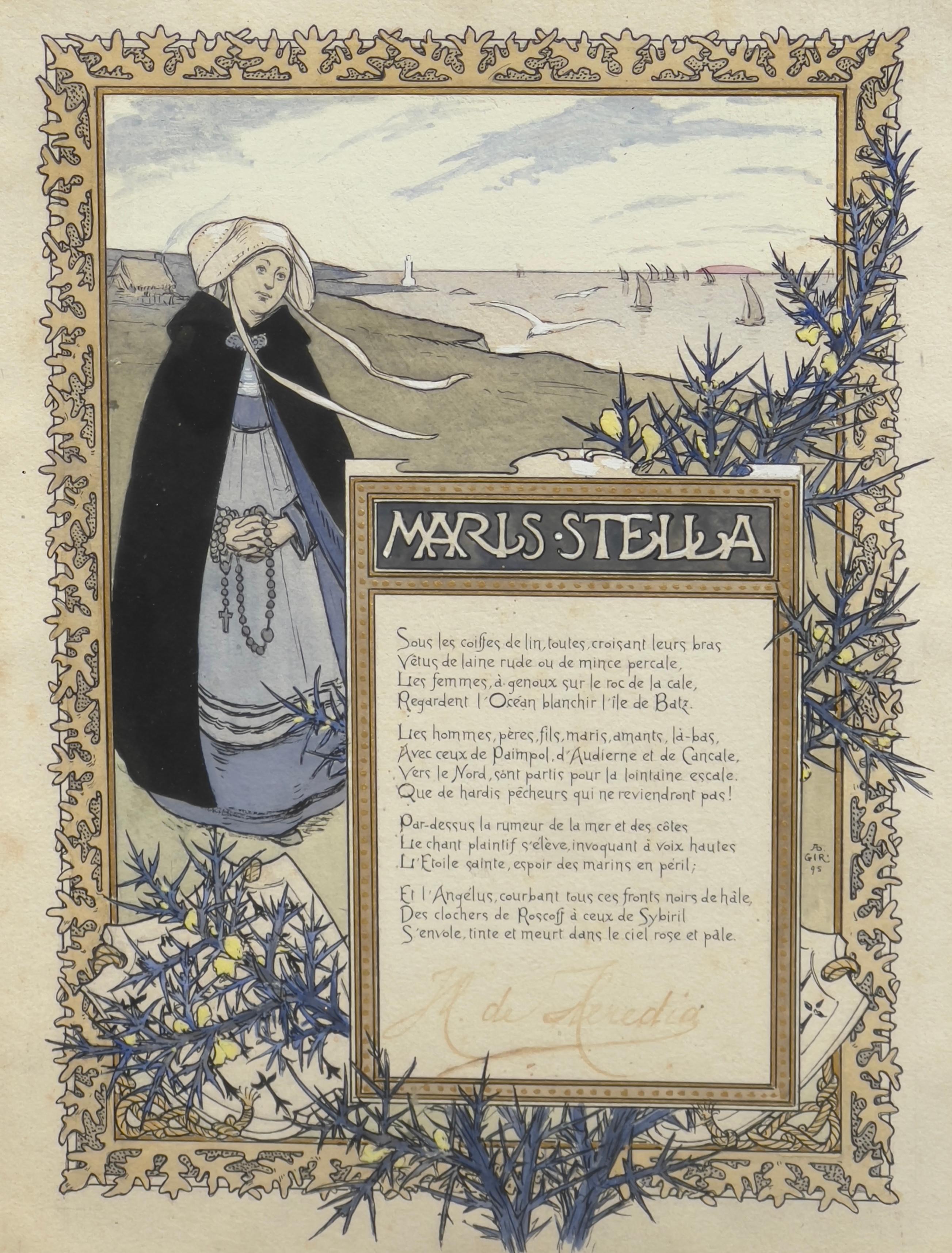 Adolphe Giraldon, Maris Stella, acquerello che illustra una poesia di de Heredia in vendita 1