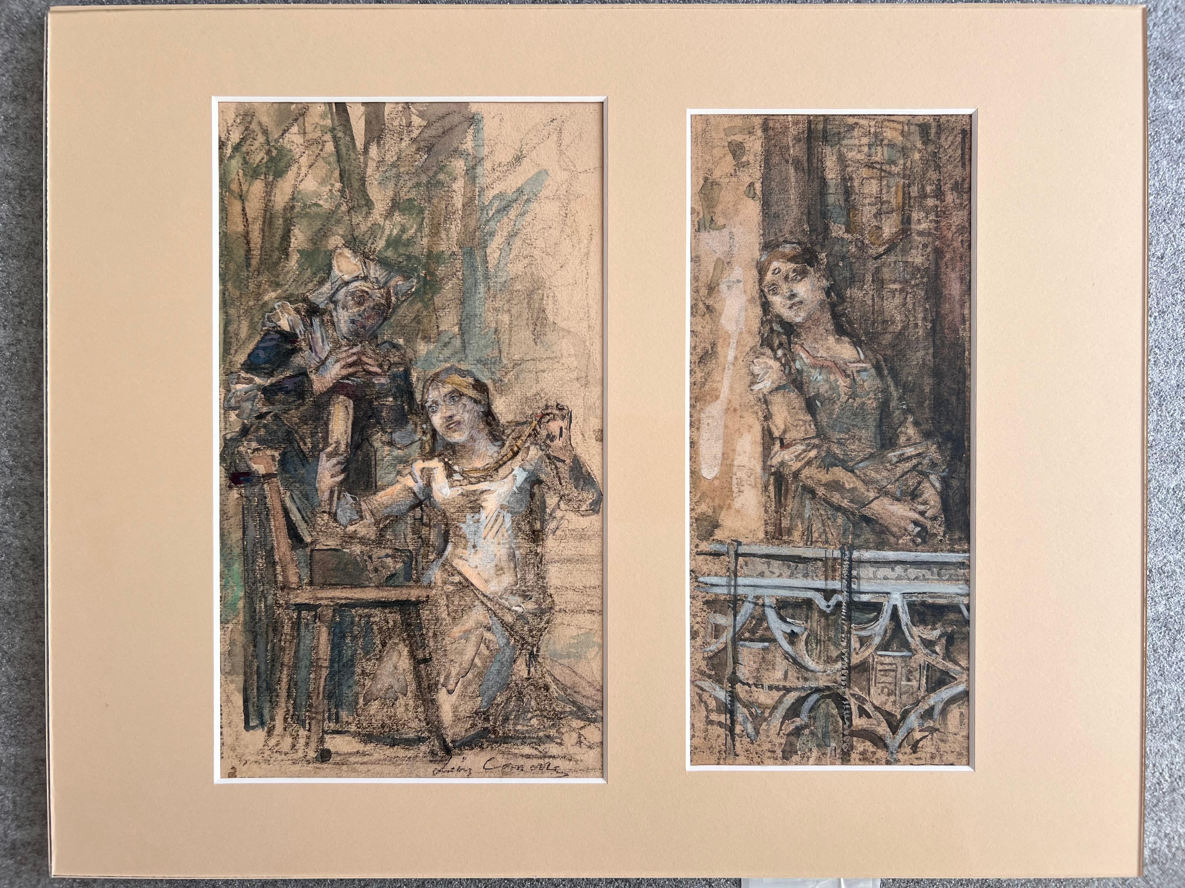 Paire de dessins d'après Roméo et Juliette - Académique Art par Leon Comerre