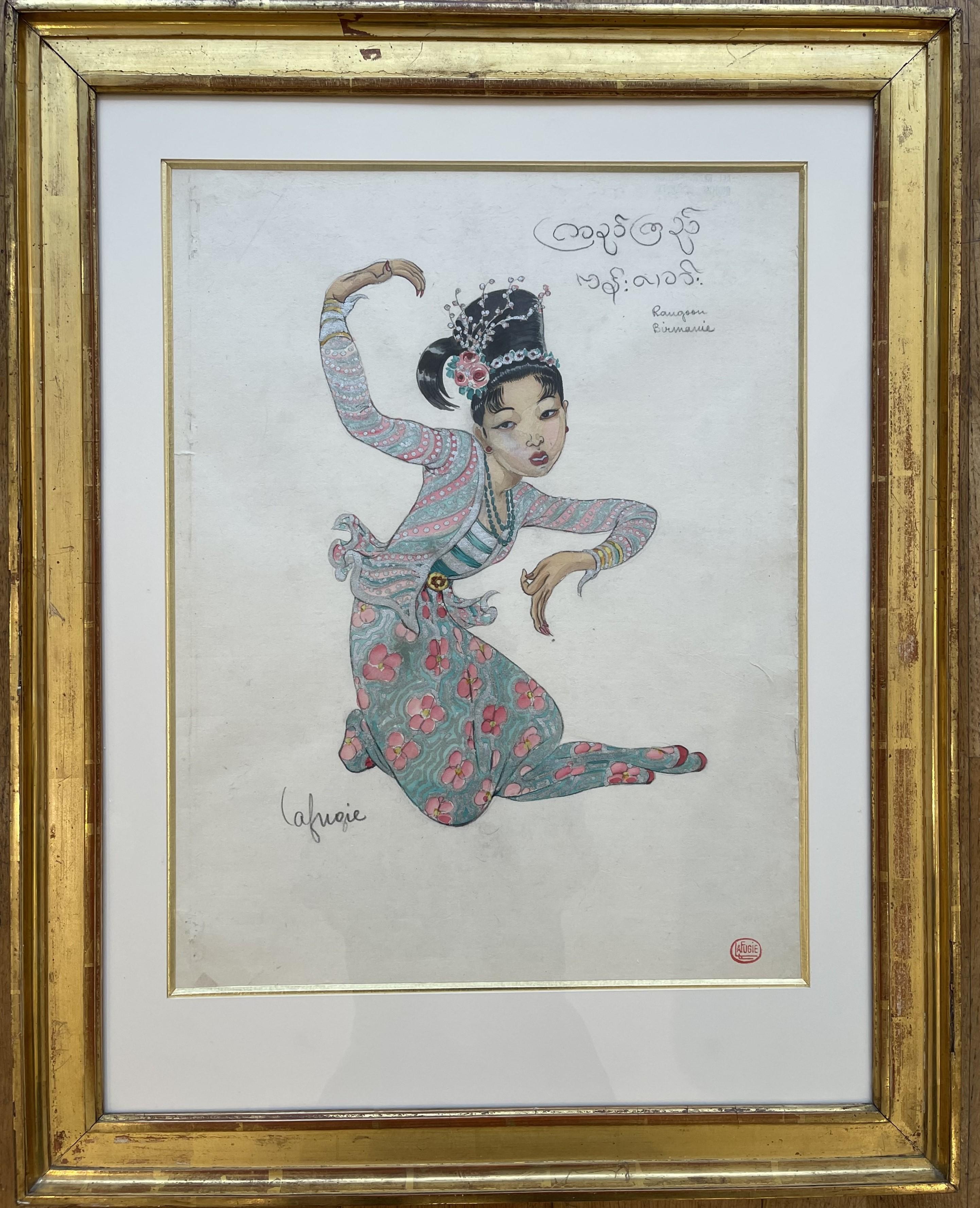 Léa LAFUGIE (1890-1972), Gouache einer birmanischen Tänzerin
