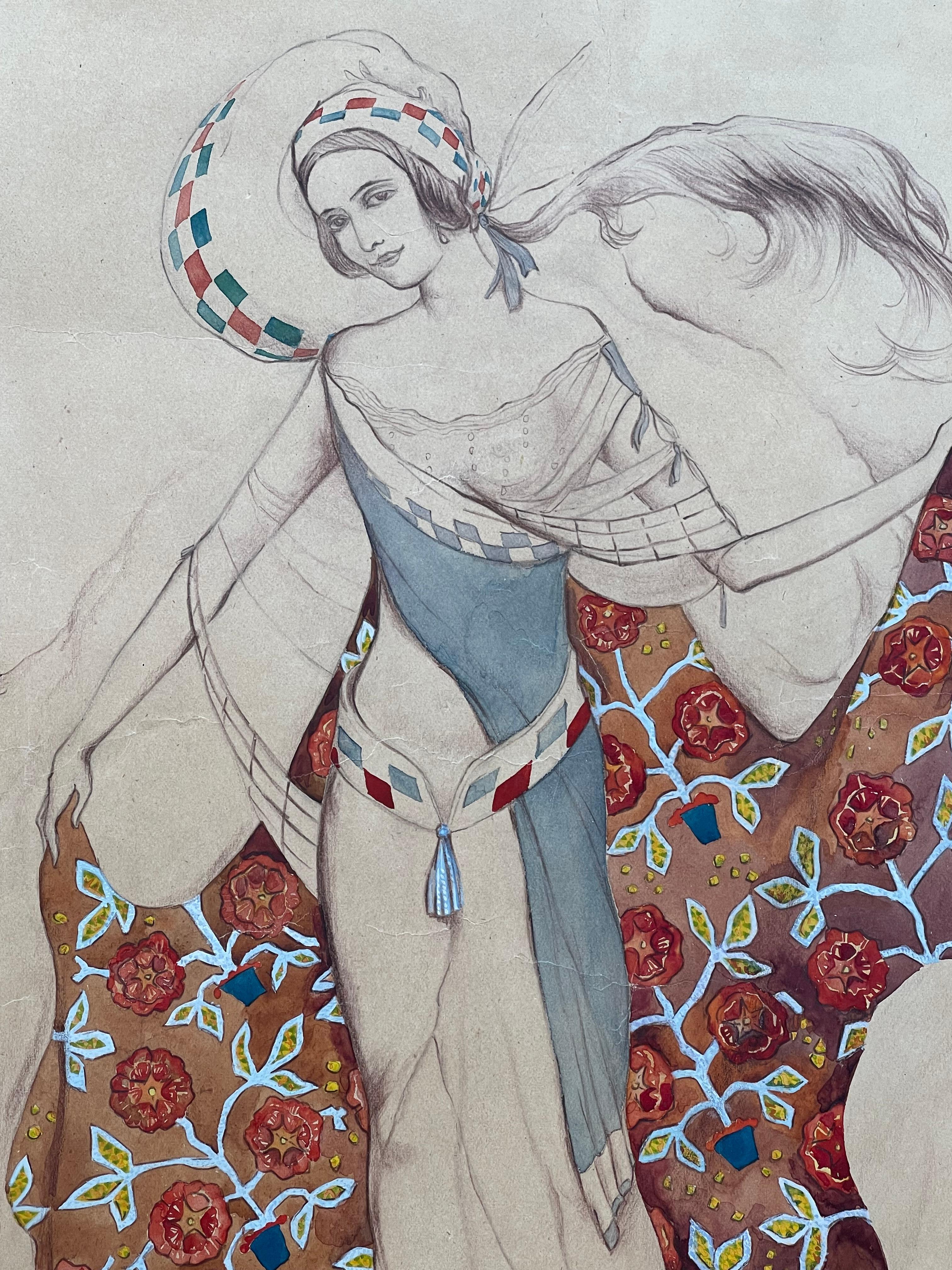 Léon BAKST (1866-1924), dancer with scarf - Art by Léon Bakst