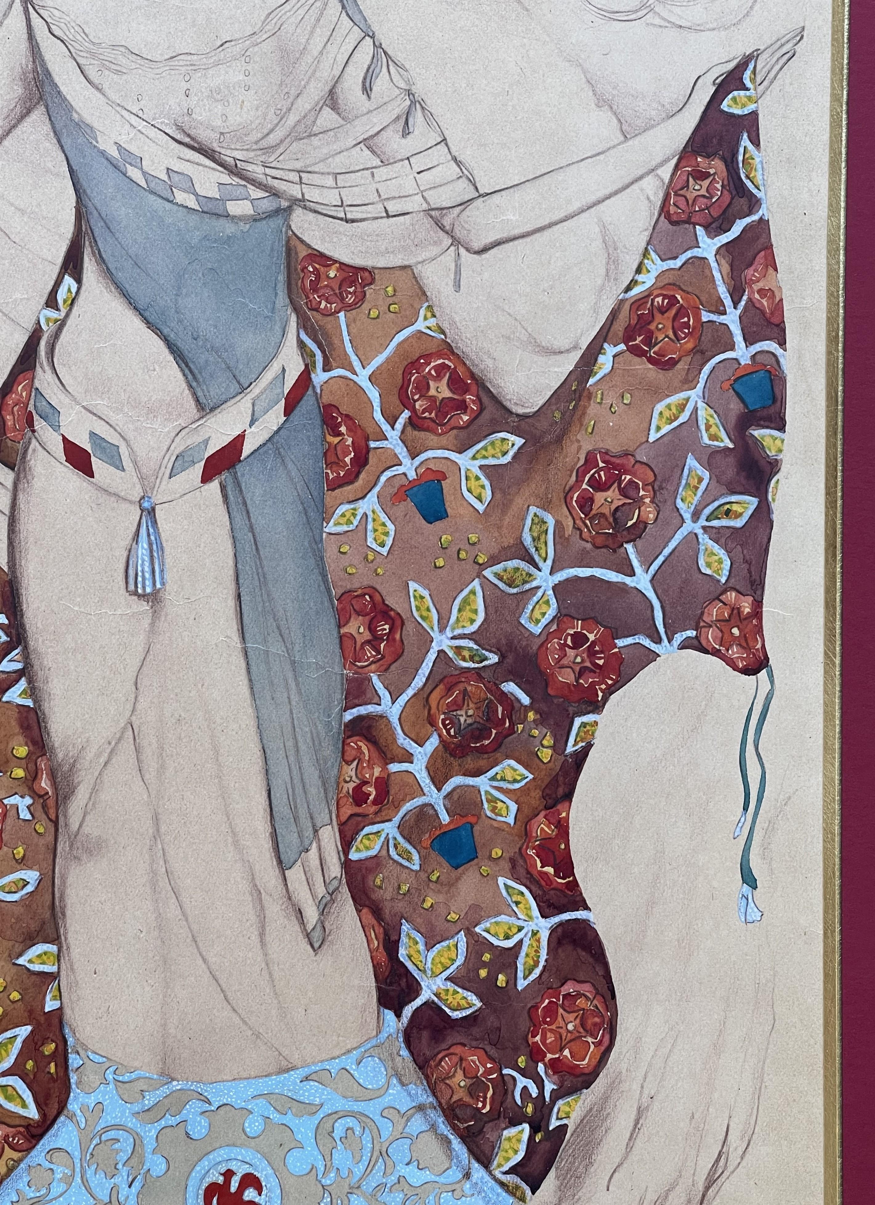 Léon BAKST (1866-1924), dancer with scarf - Gray Figurative Art by Léon Bakst
