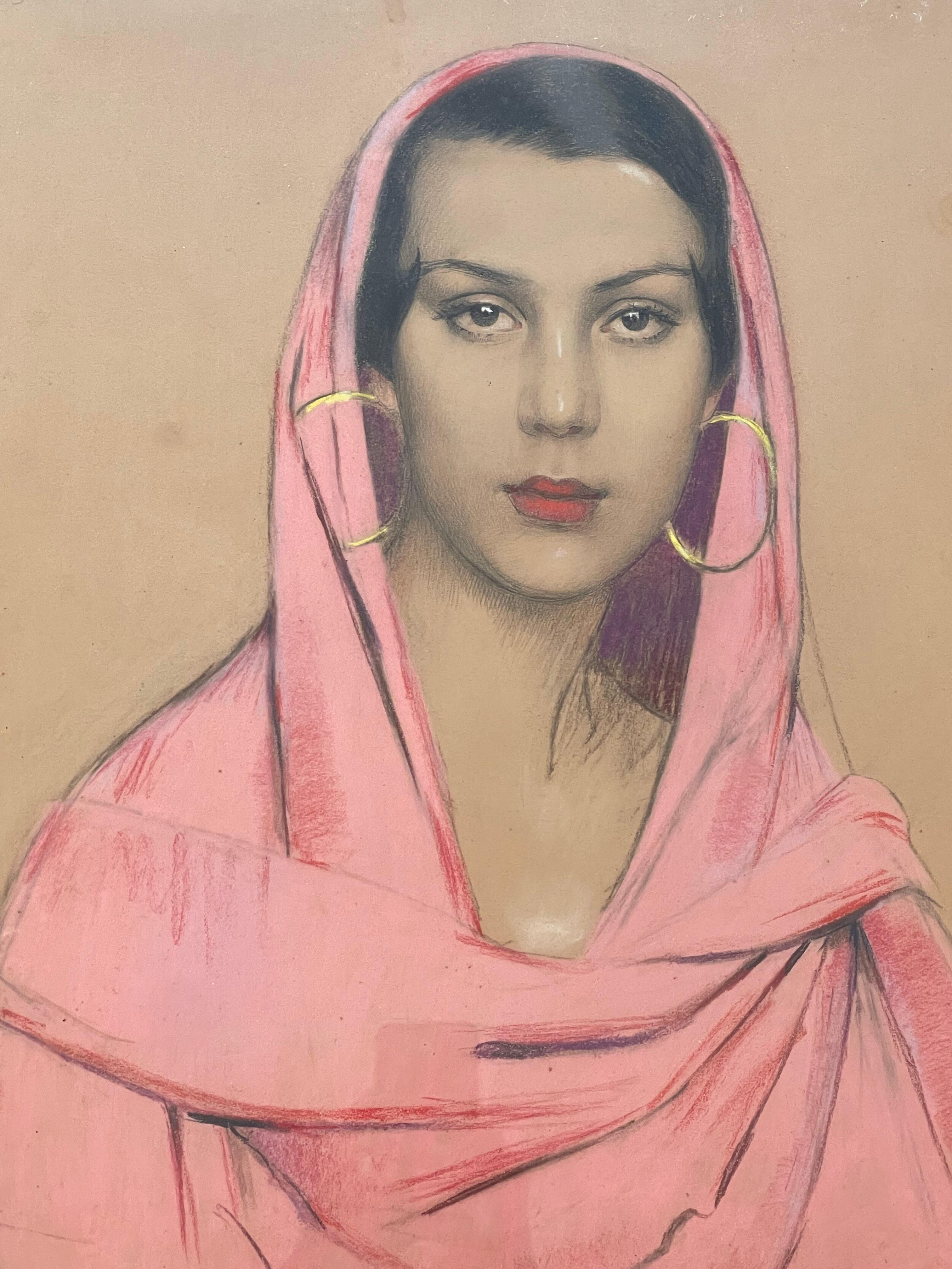 Gustave BRISGAND (1867-1944), retrato de una mujer con velo - Art de Gustave Brisgand