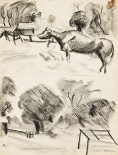 Studi sul paesaggio con una mucca e un fienile