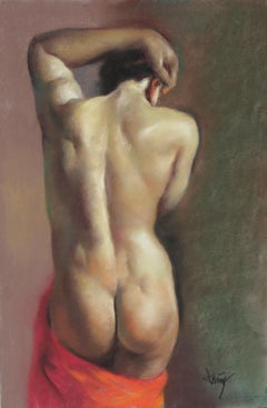 Domingo Alvarez Gómez (1942) - Desnudo masculino - Dibujo a pastel