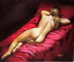 Domingo Alvarez Gómez (1942) - Weiblicher Nackter - Pastellzeichnung