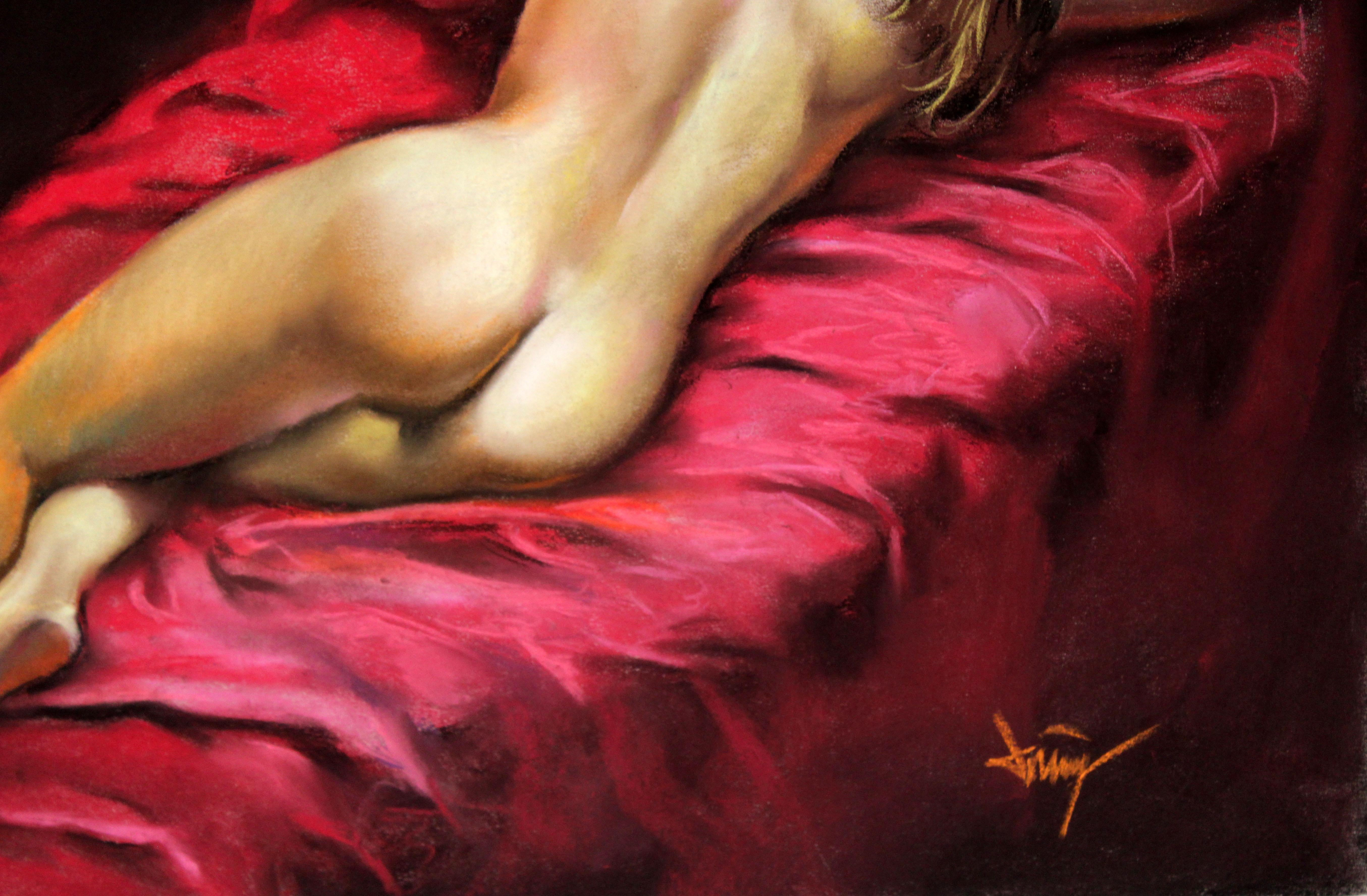 Domingo Alvarez Gómez (1942) - Desnudo femenino - Dibujo a pastel For Sale 3