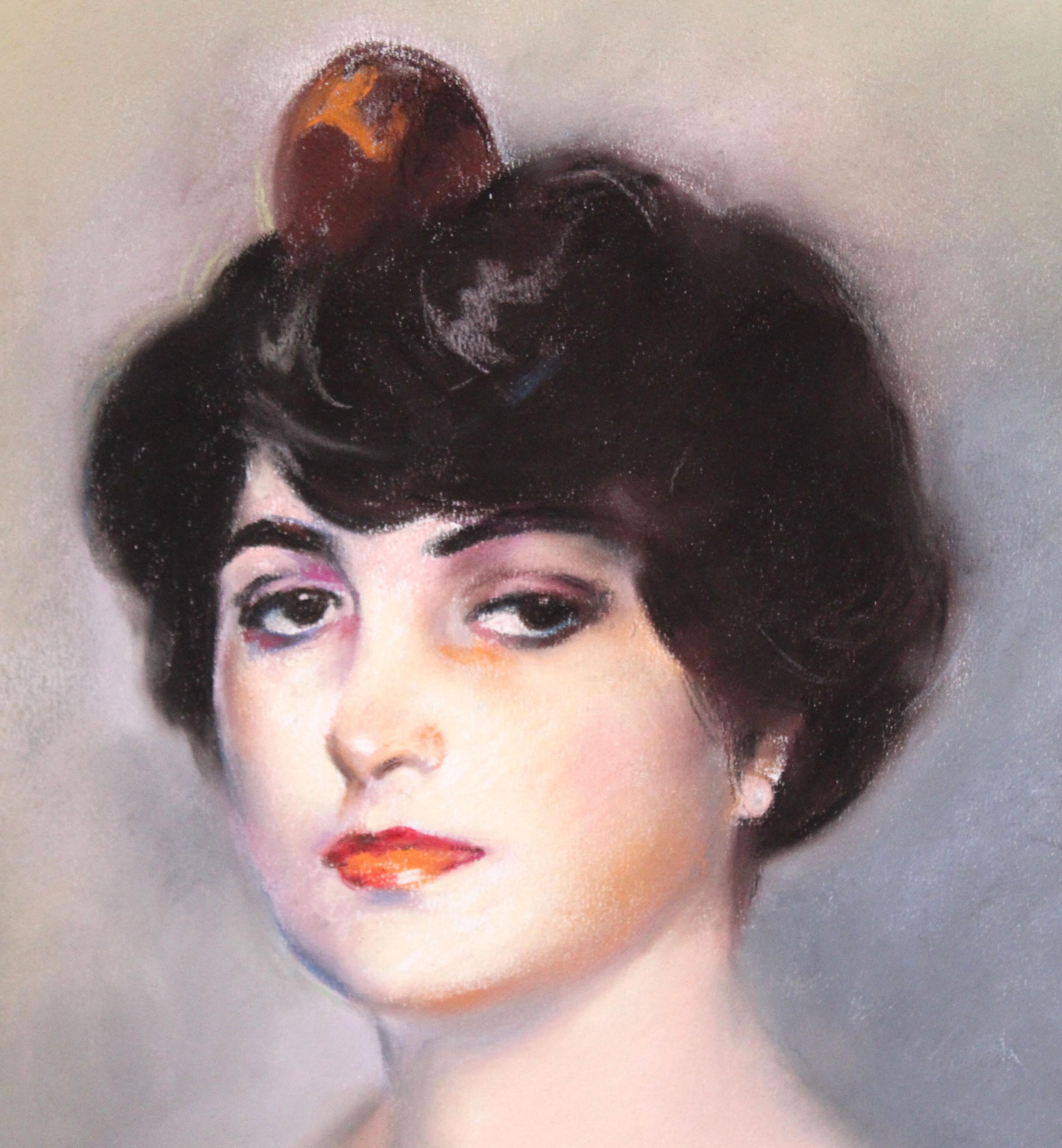 Domingo Alvarez Gómez (1942) - Retrato femenino - Dibujo a pastel en venta 2