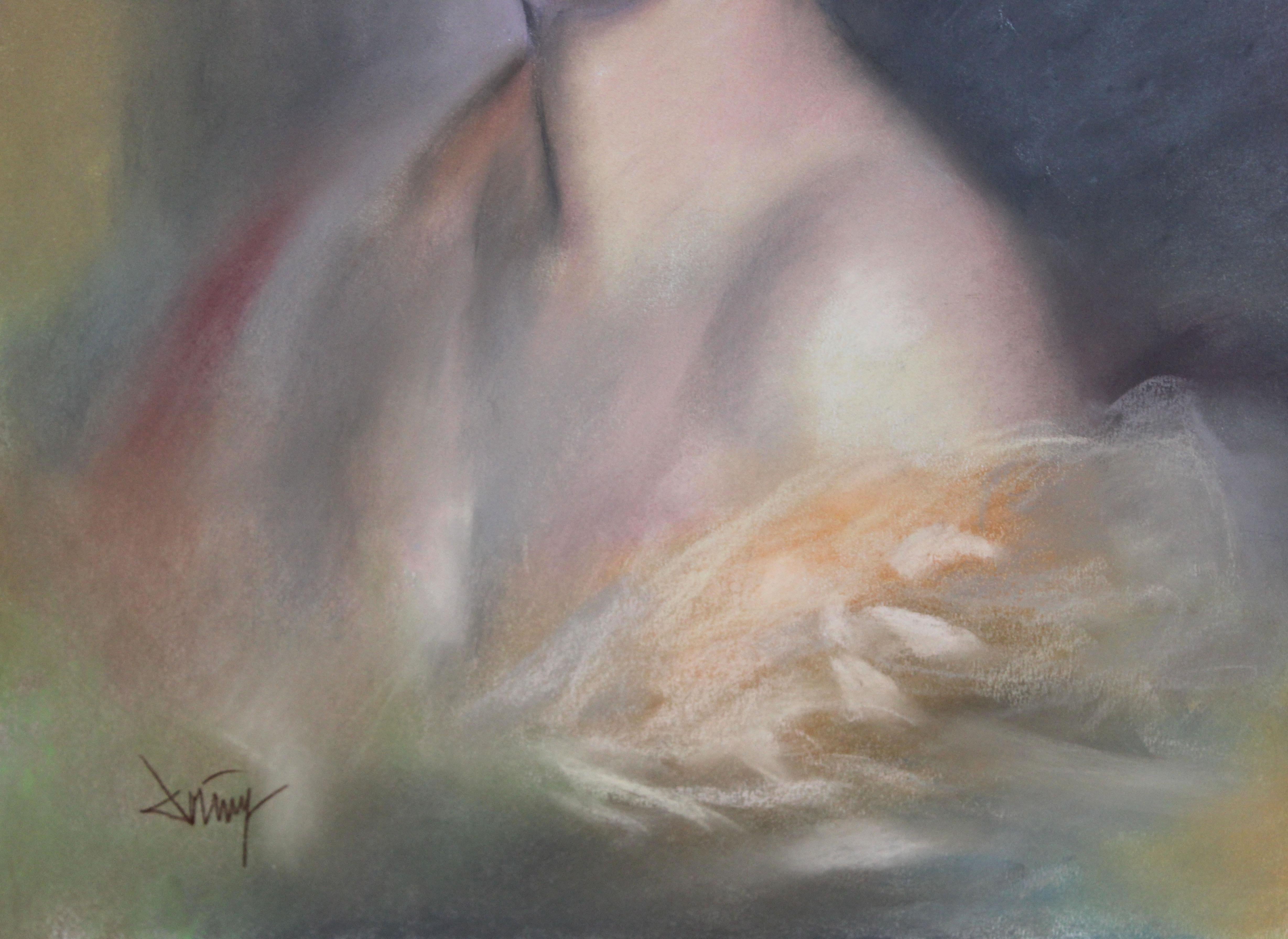 Domingo Alvarez Gómez (1942) - Retrato femenino - Dibujo a pastel en venta 4