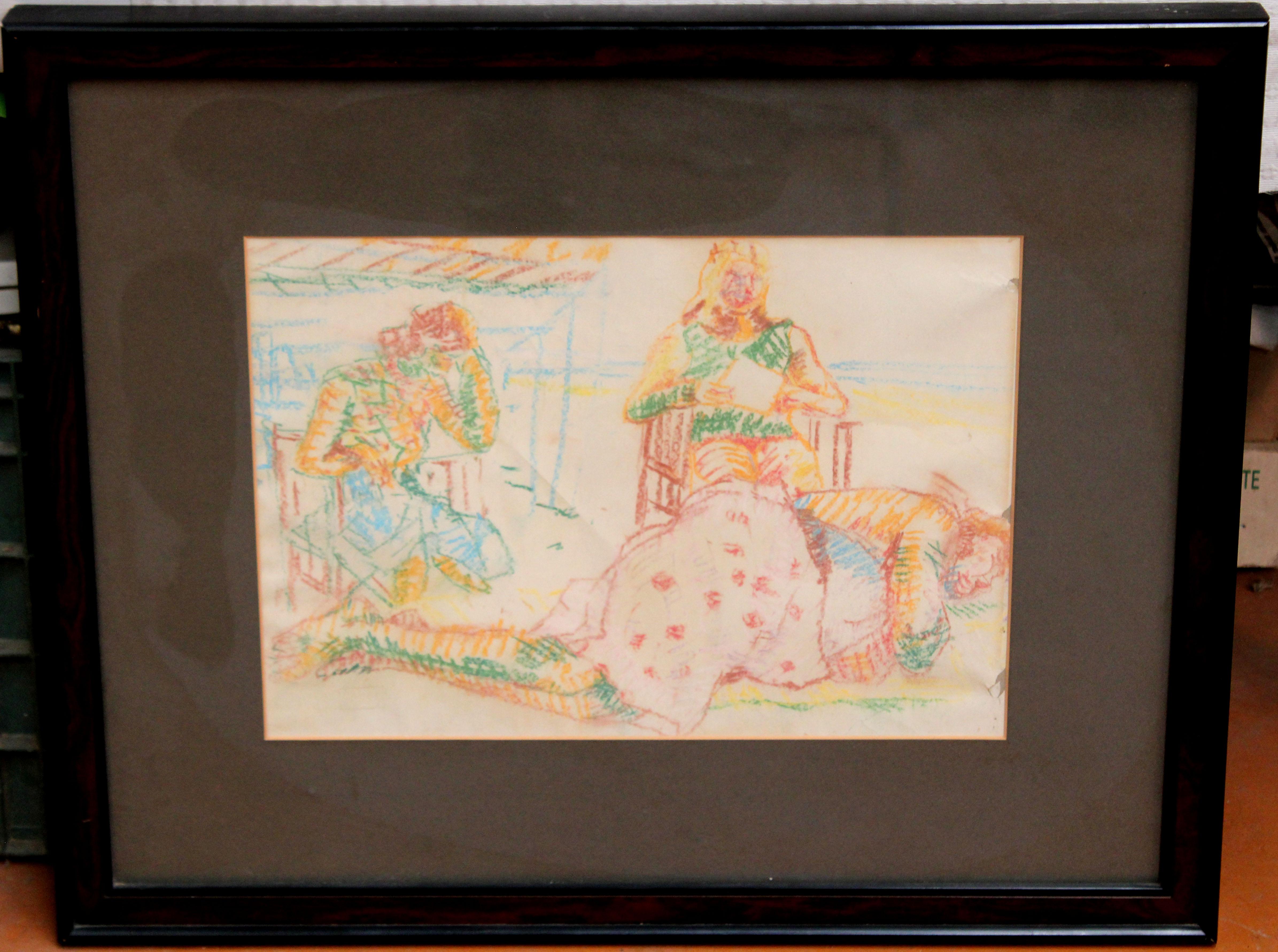 Dibujo a ceras - Escena familiar - Art di Celso Lagar (1891-1966)