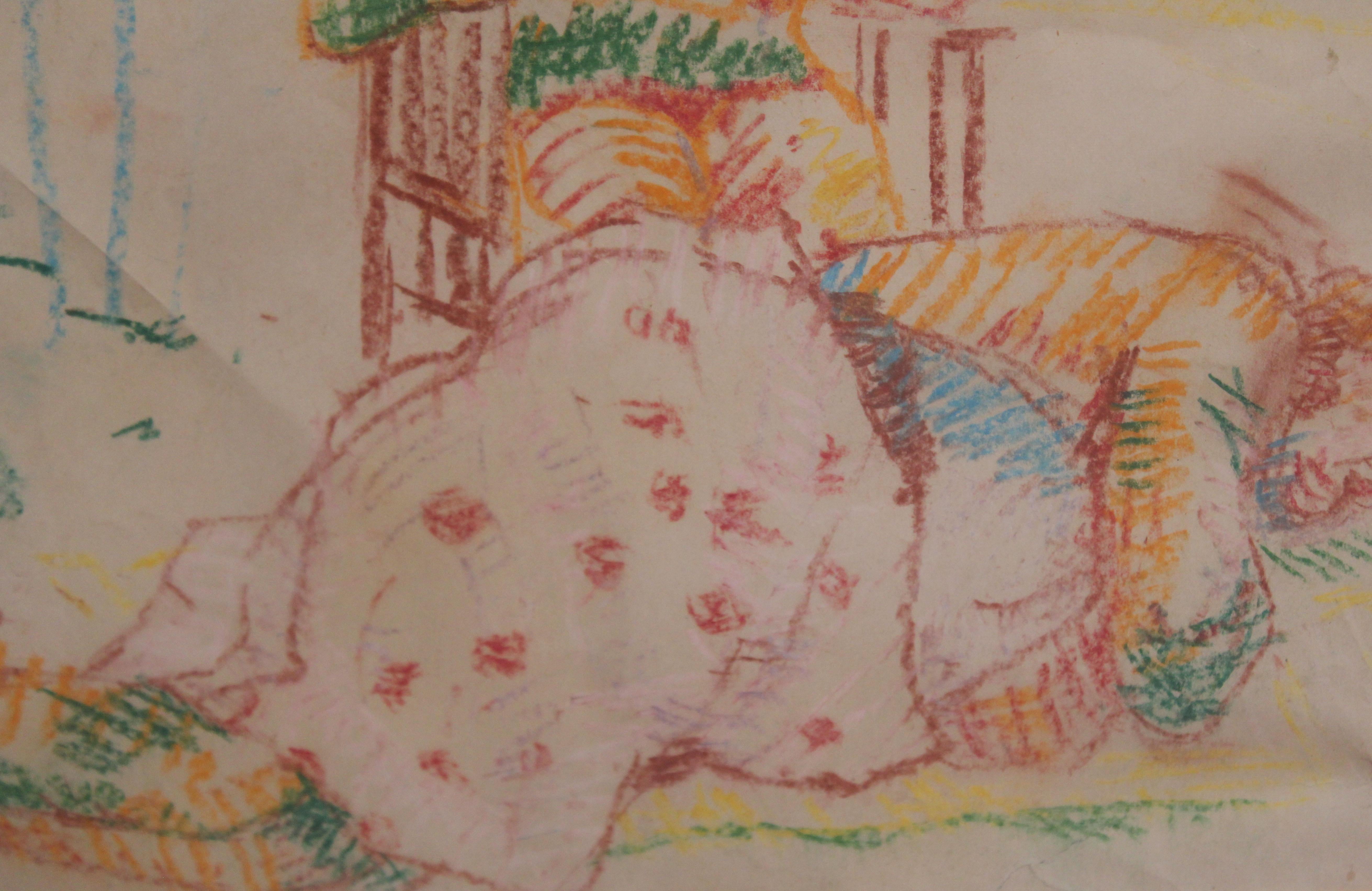 Dibujo a ceras - Escena familiar in vendita 1