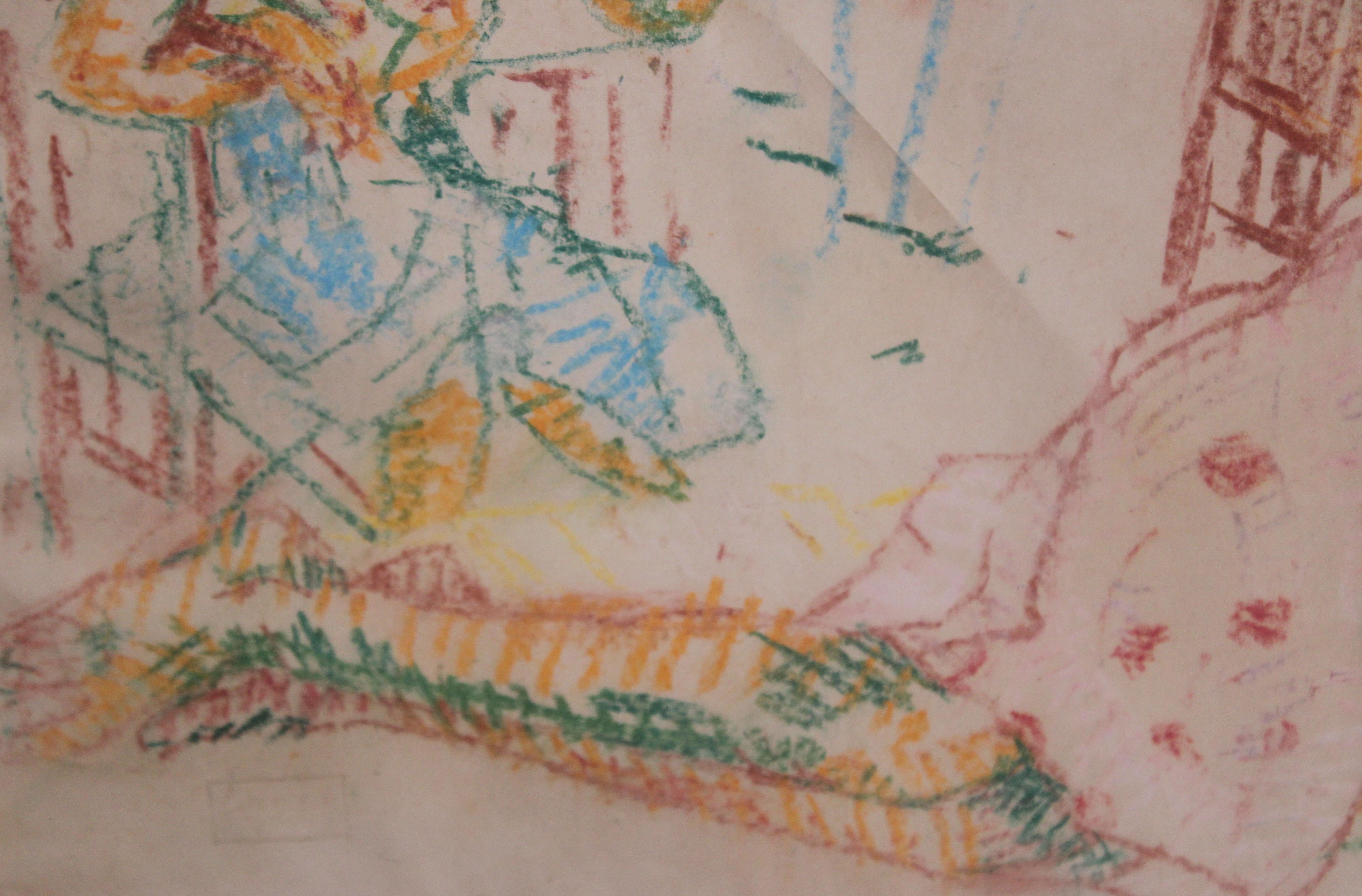 Dibujo a ceras - Escena familiar - Figurative Art Marrone di Celso Lagar (1891-1966)