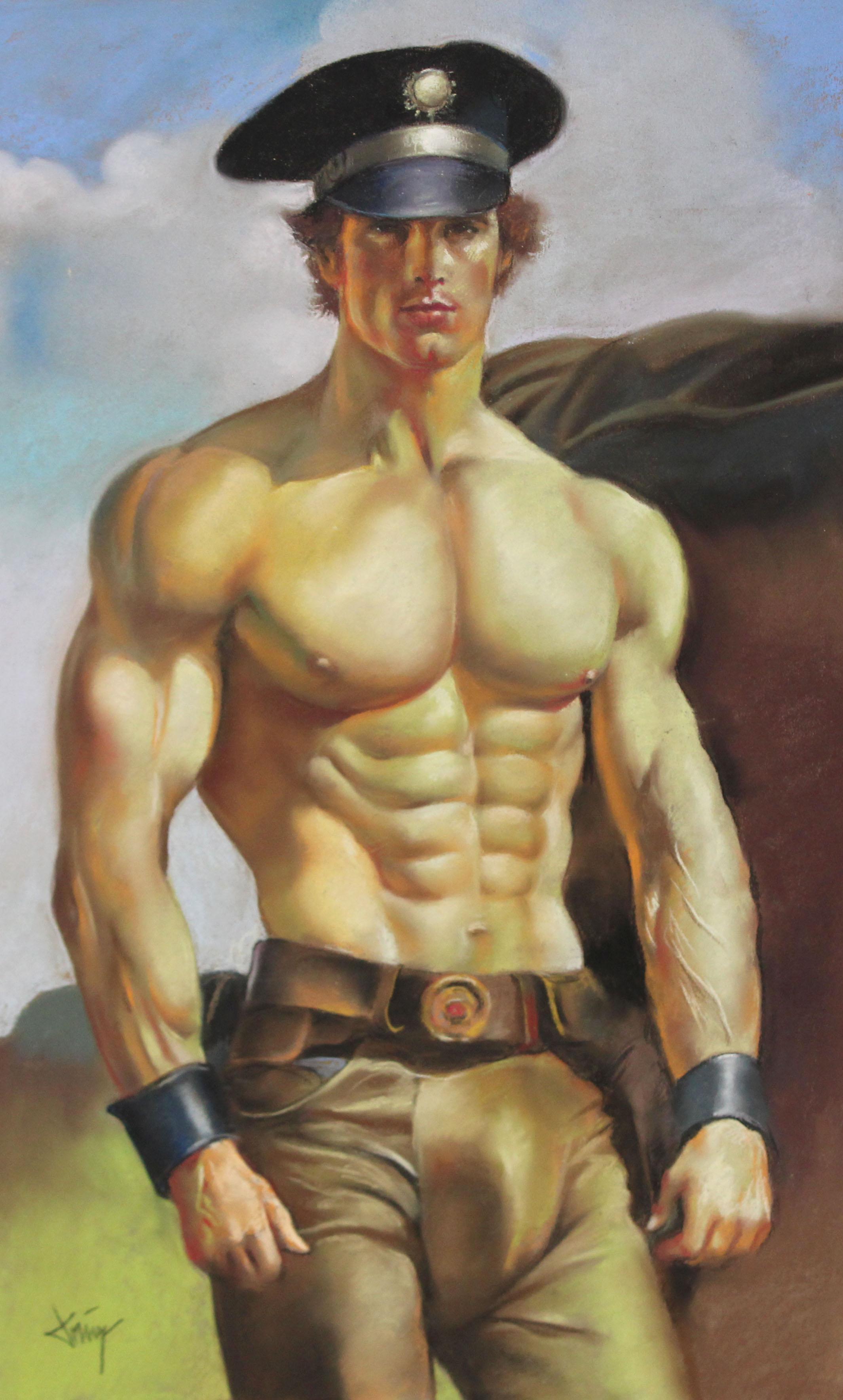 Domingo Alvarez Gómez (1942) - Joven musculado - Dibujo a pastel