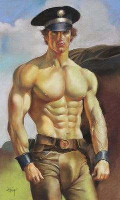 Domingo Alvarez Gómez (1942) - Joven musculado - Dibujo a pastel