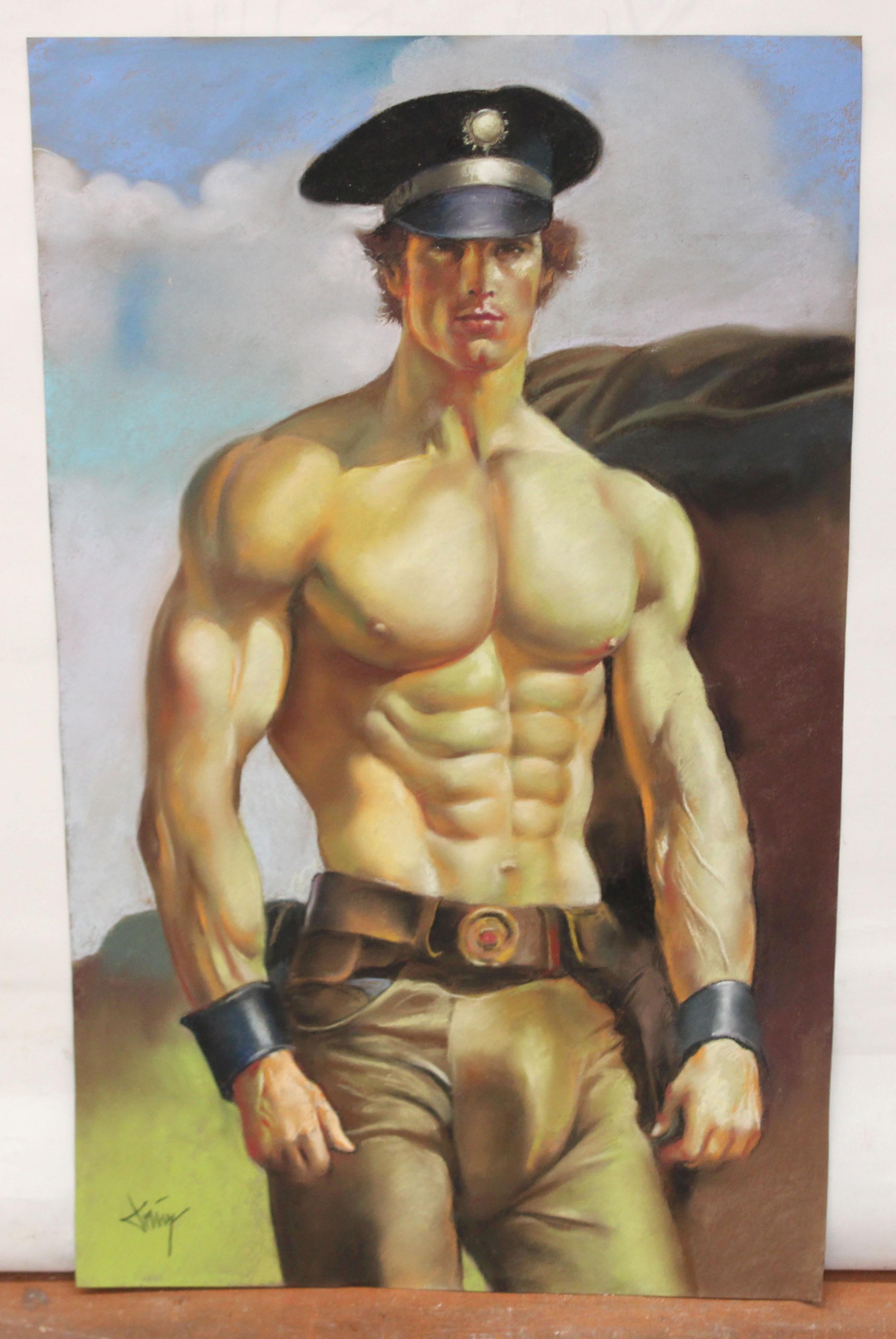 Domingo Alvarez Gómez (1942) - Joven musculado - Dibujo a pastel For Sale 1