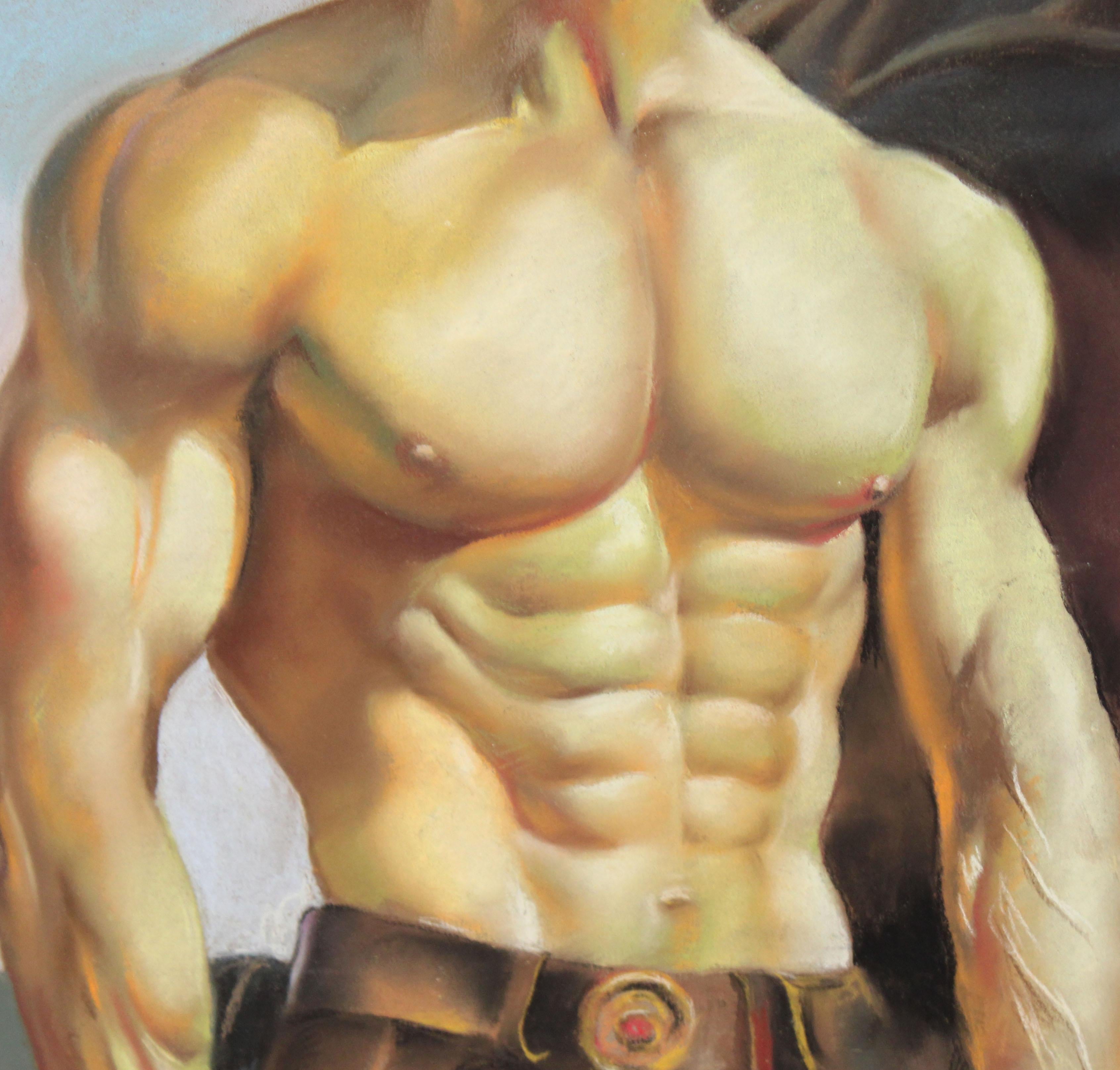 Domingo Alvarez Gómez (1942) - Joven musculado - Dibujo a pastel For Sale 3