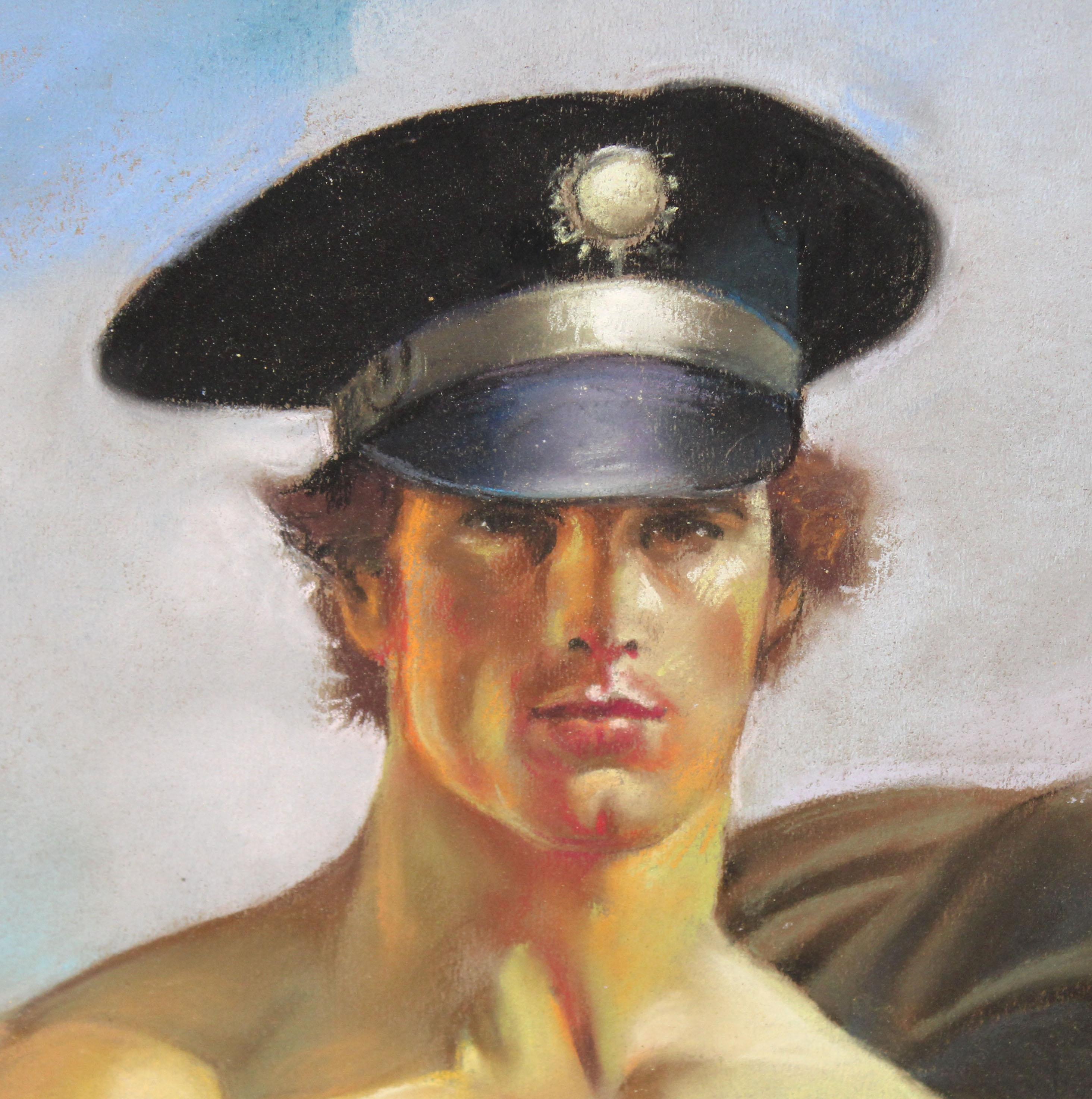 Domingo Alvarez Gómez (1942) - Joven musculado - Dibujo a pastel For Sale 2