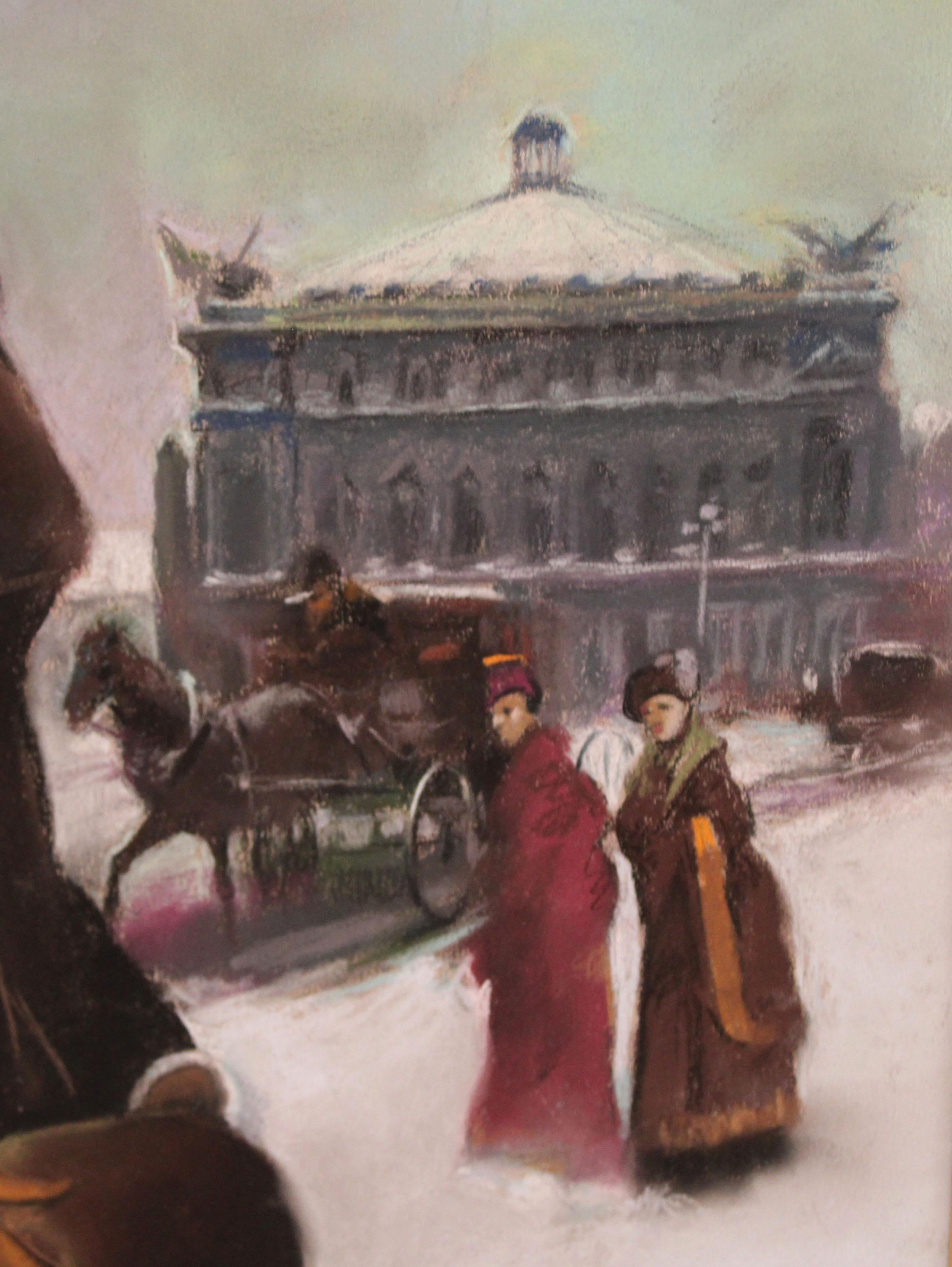 Boulevard parisino - Dibujo a pastel im Angebot 1