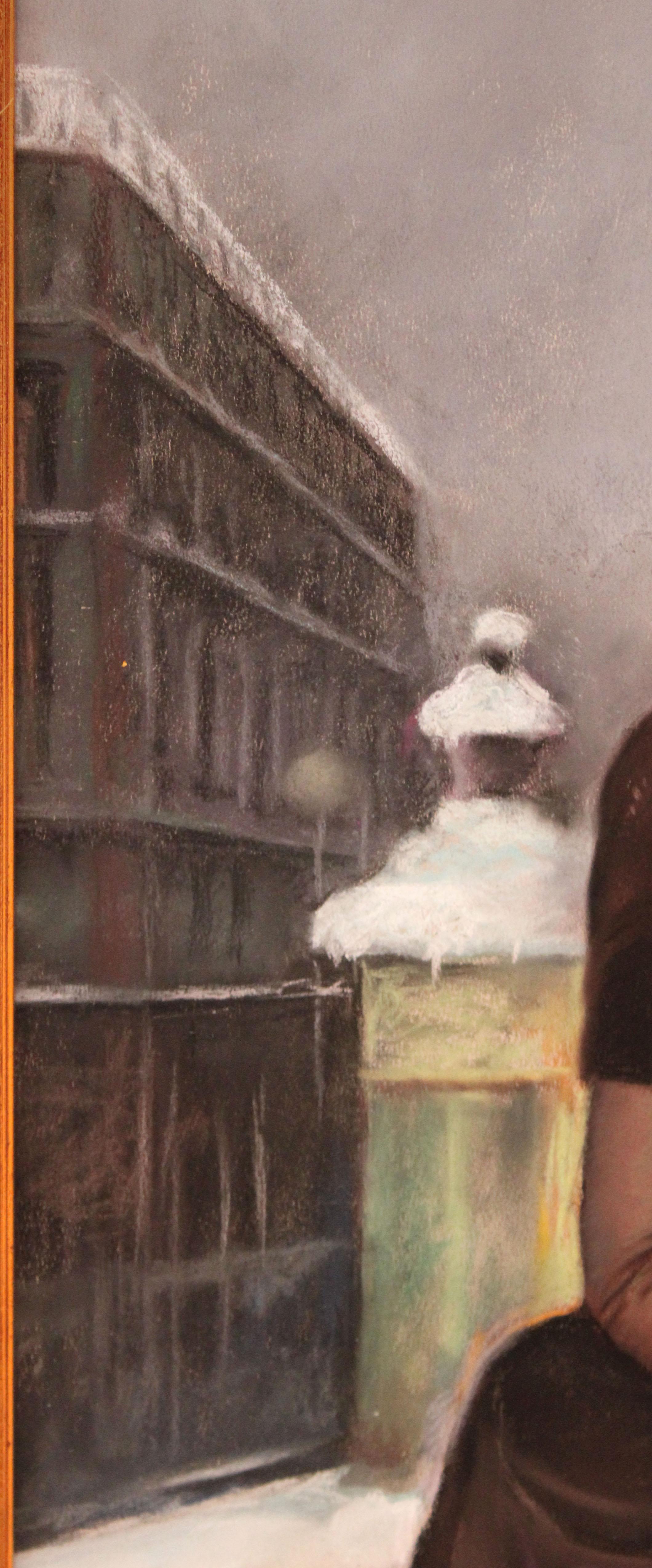 Boulevard parisino - Dibujo a pastel im Angebot 2