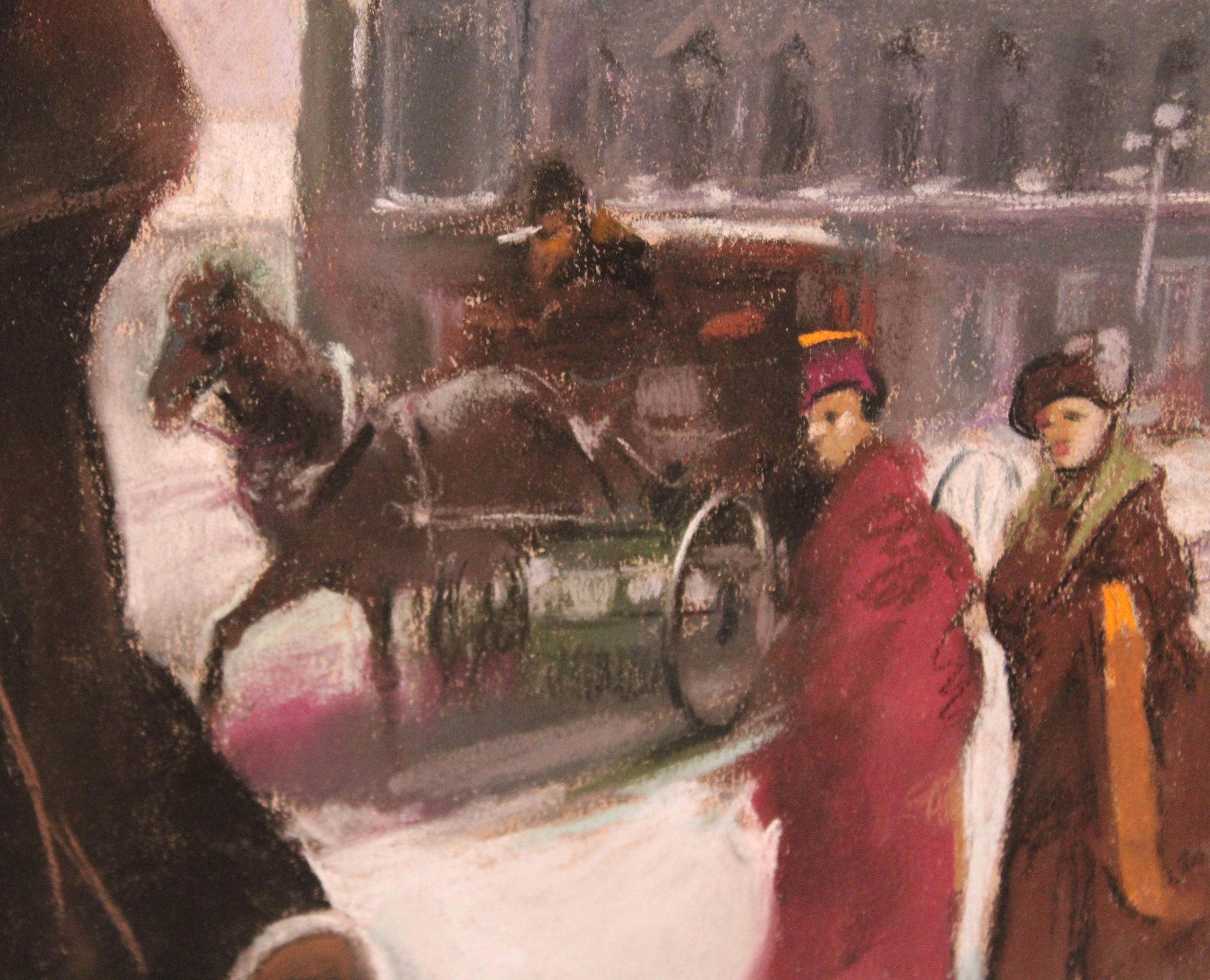 Boulevard parisino - Dibujo a pastel im Angebot 3