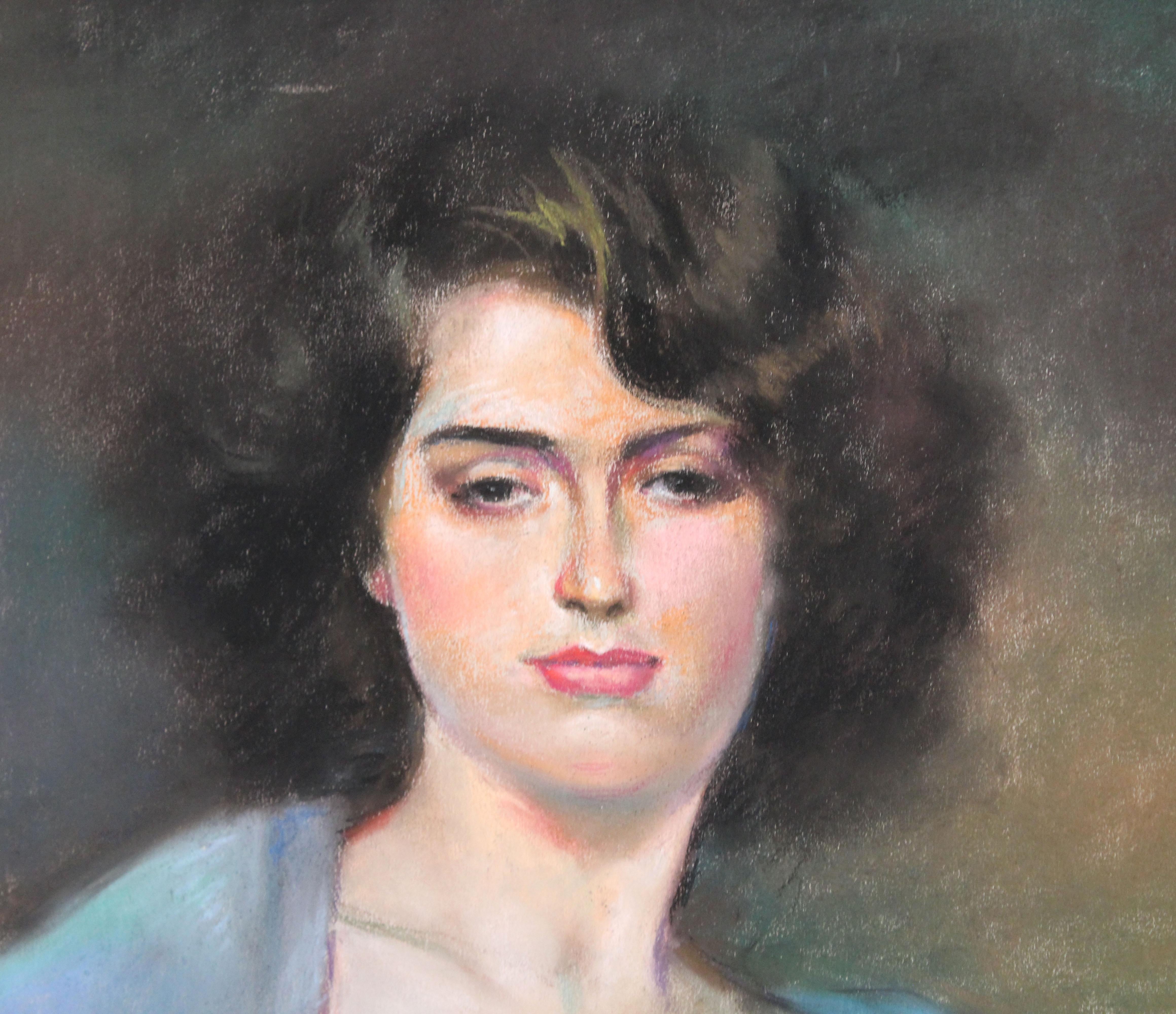 Retrato femenino - Dibujo a pastel - Art Académico de Domingo Alvarez Gómez (1942)