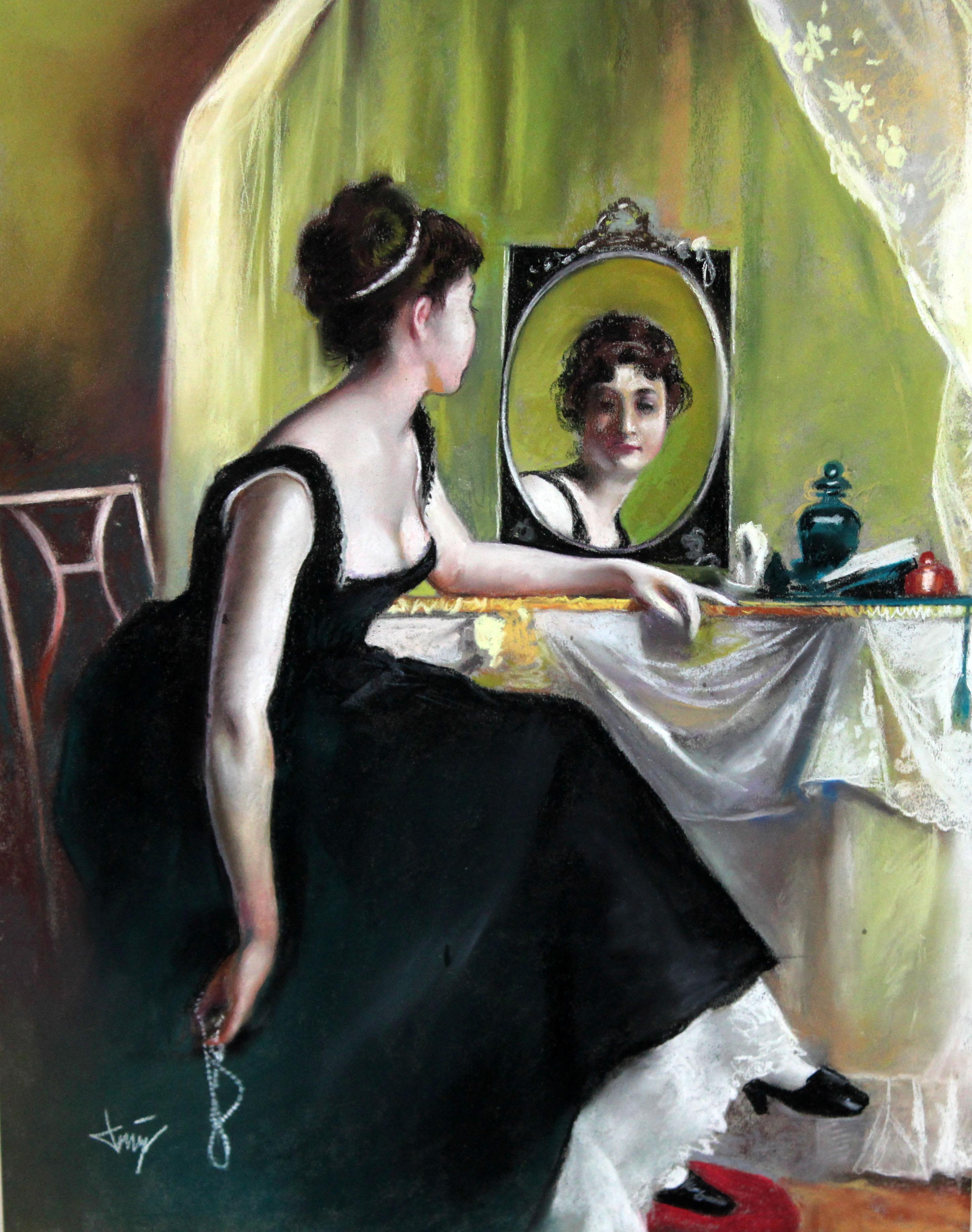 Domingo Alvarez Gómez (1942) - Junges Mädchen auf dem Dach - Dibujo a pastel