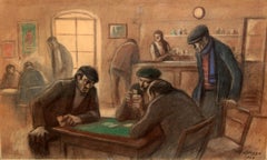 La partida de cartas - Dibujo a pastel - Año 1969