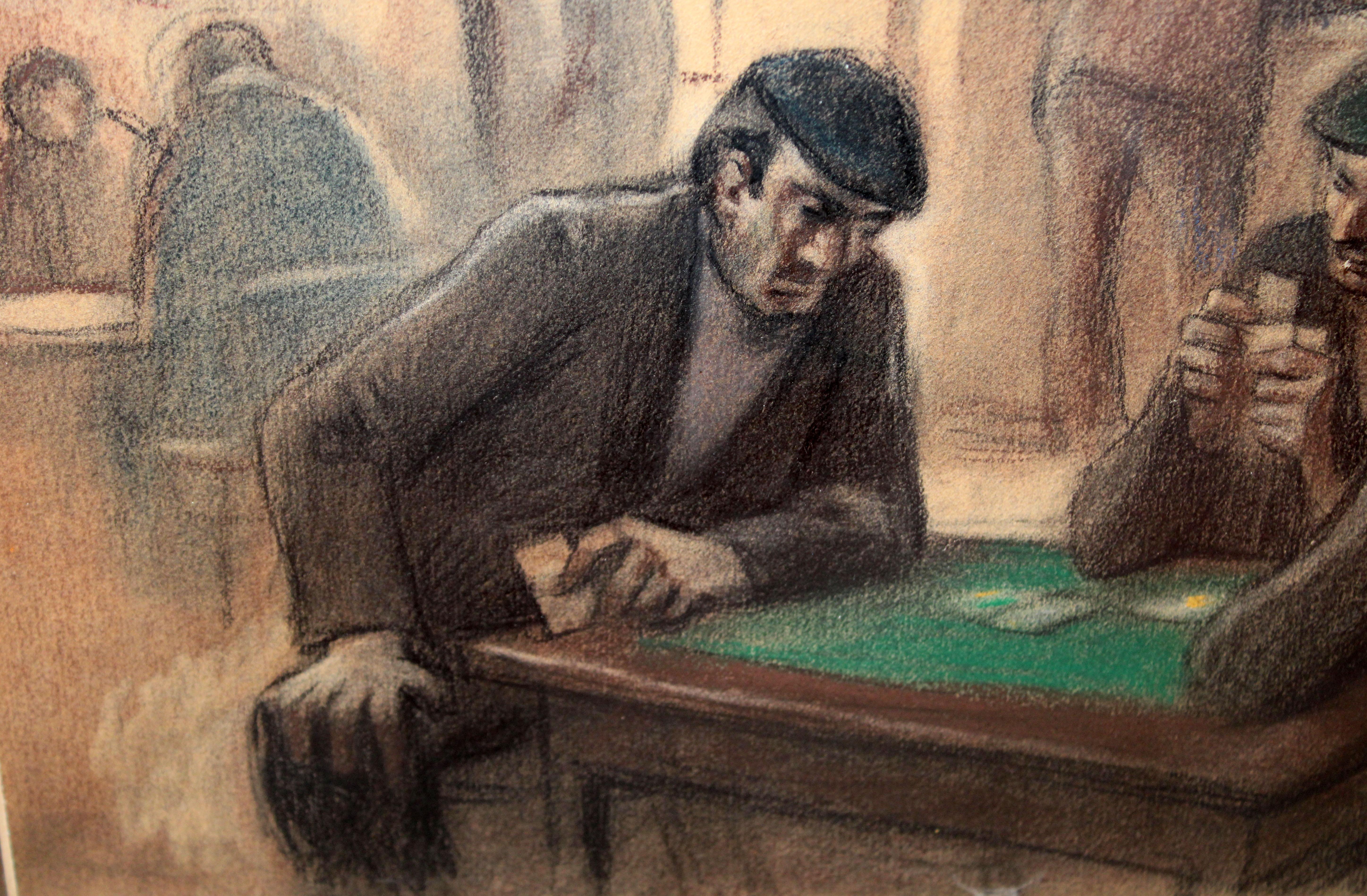 La partida de cartas - Dibujo a pastel - Año 1969 For Sale 2