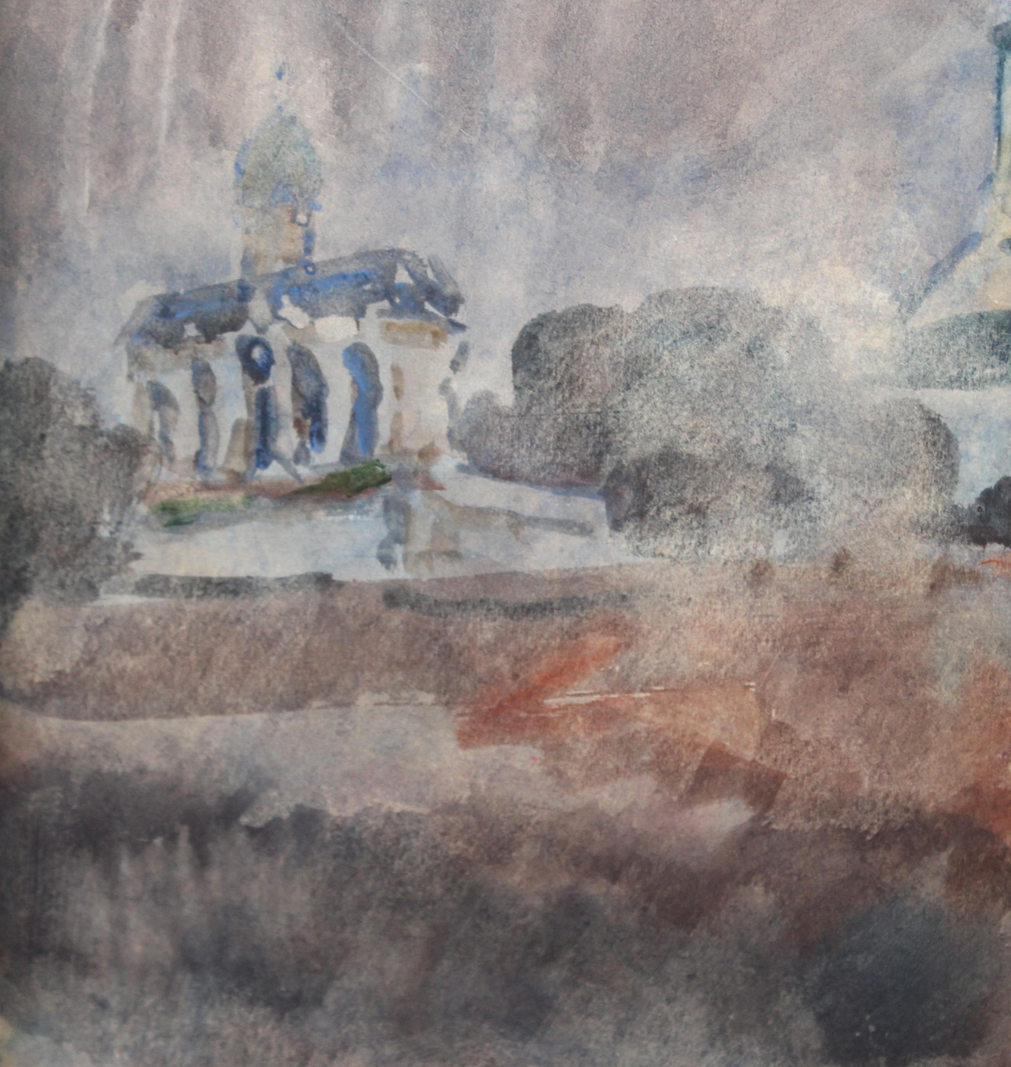 Acuarela sobre papel - Año 1972 - Templo ruso - Landscape Art Marrón de ﻿Semyon Pustovoytov 