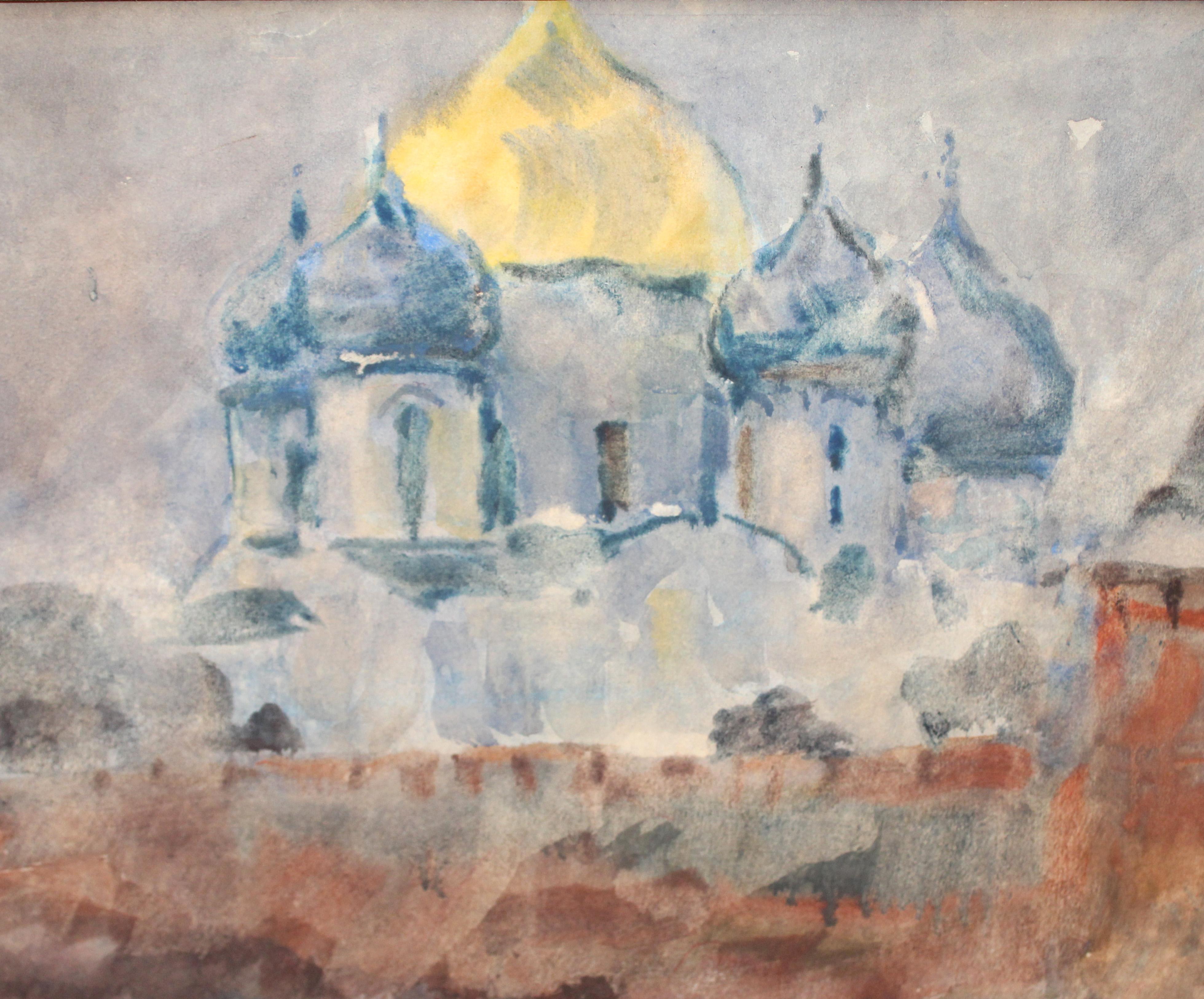 Acuarela sobre papel - Año 1972 - Templo ruso - Art Otro estilo de arte de ﻿Semyon Pustovoytov 