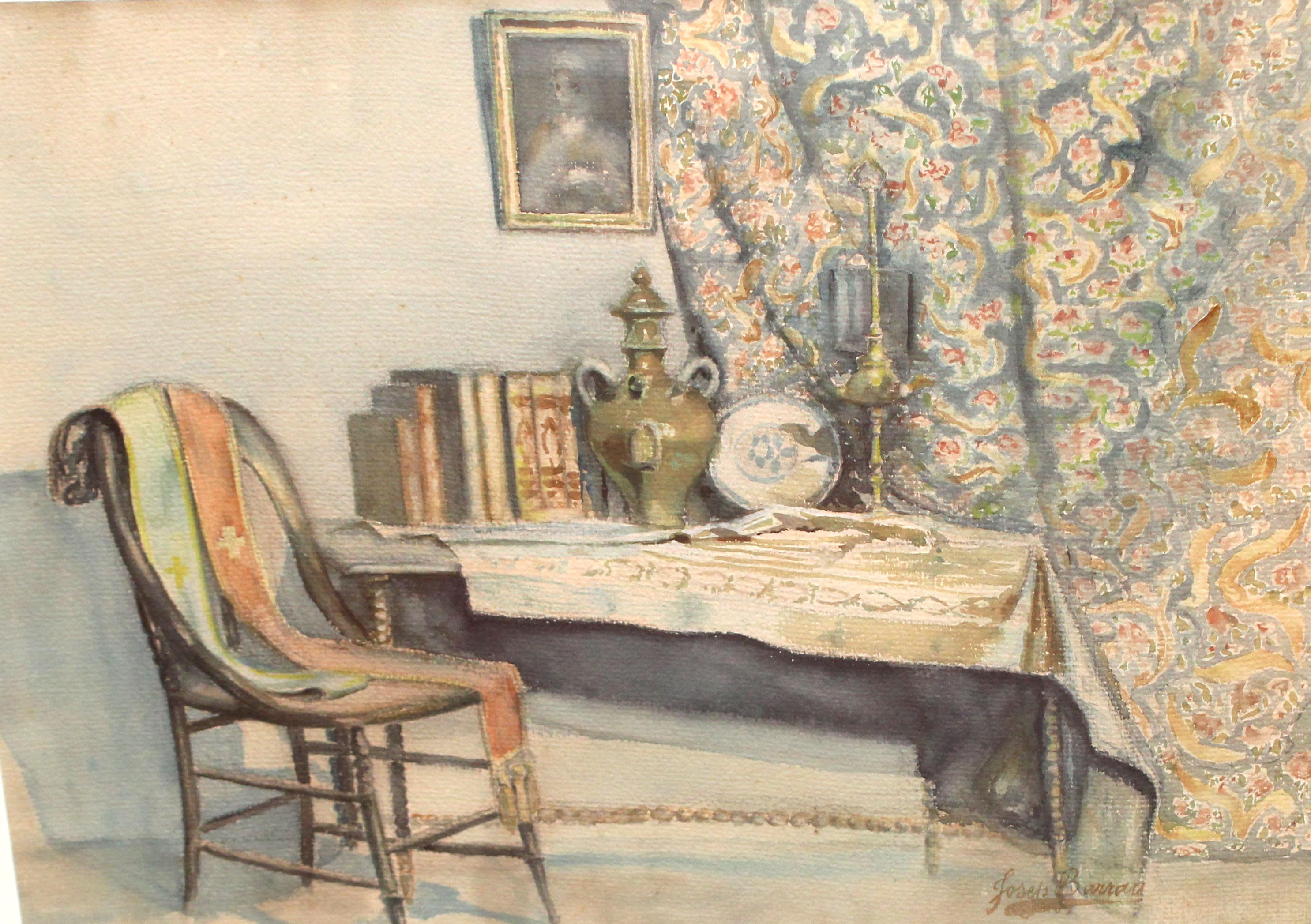 Interior Art di Josep Barrau - Acuarela sobre papel - Refugio literario