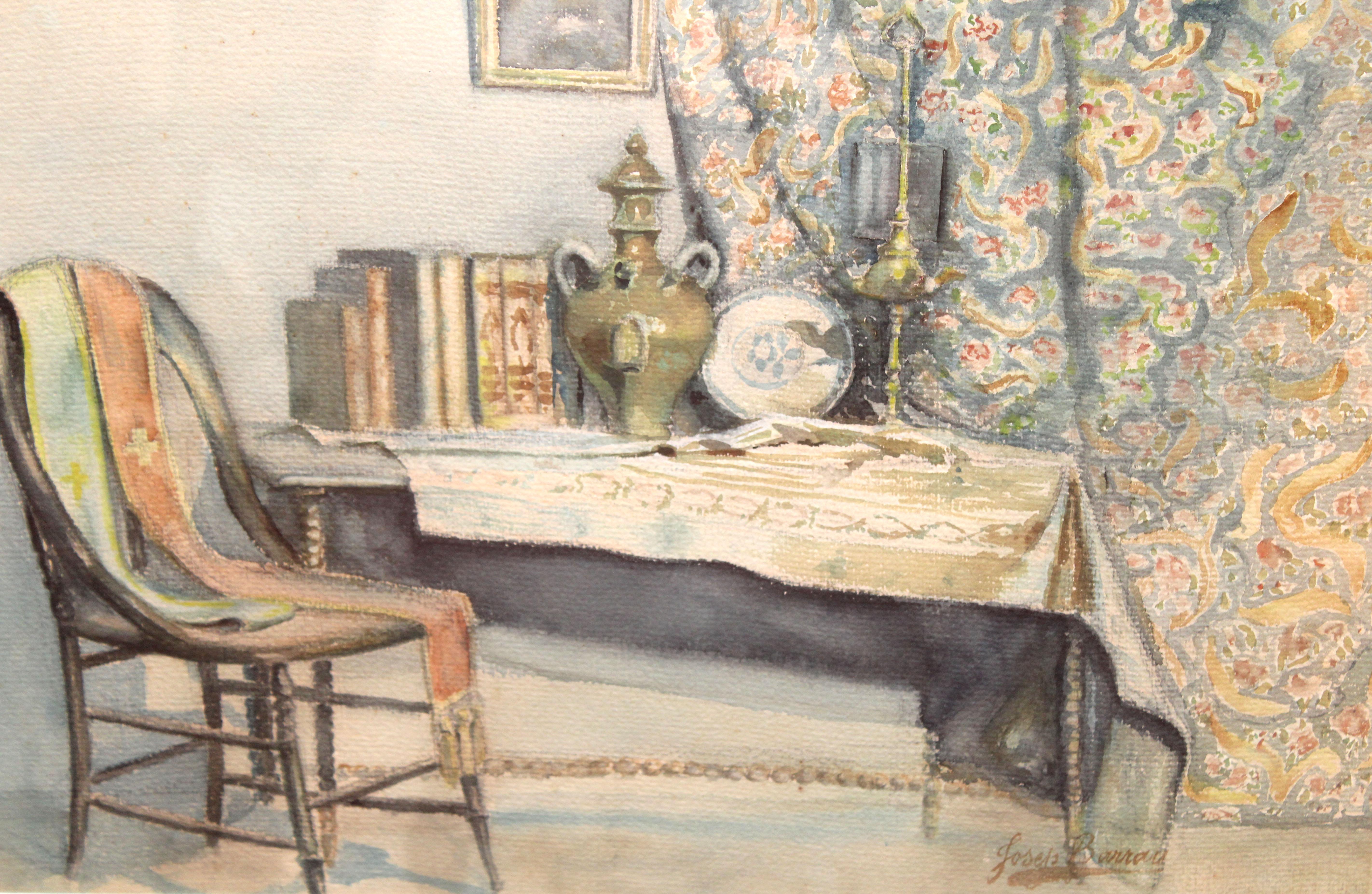 Acuarela sobre papel - Refugio literario - Interior Art Beige di Josep Barrau