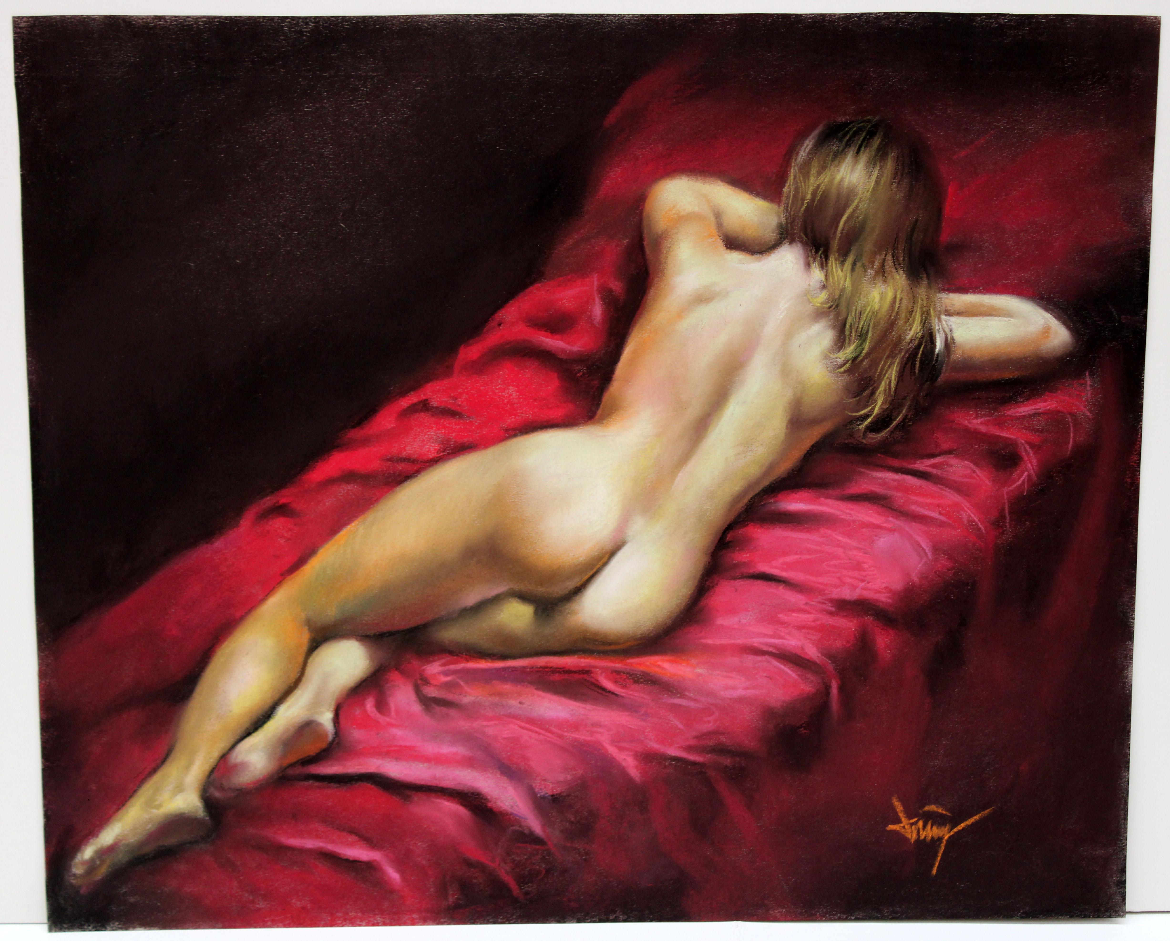 Domingo Alvarez Gómez (1942) - Desnudo femenino - Dibujo a pastel For Sale 1