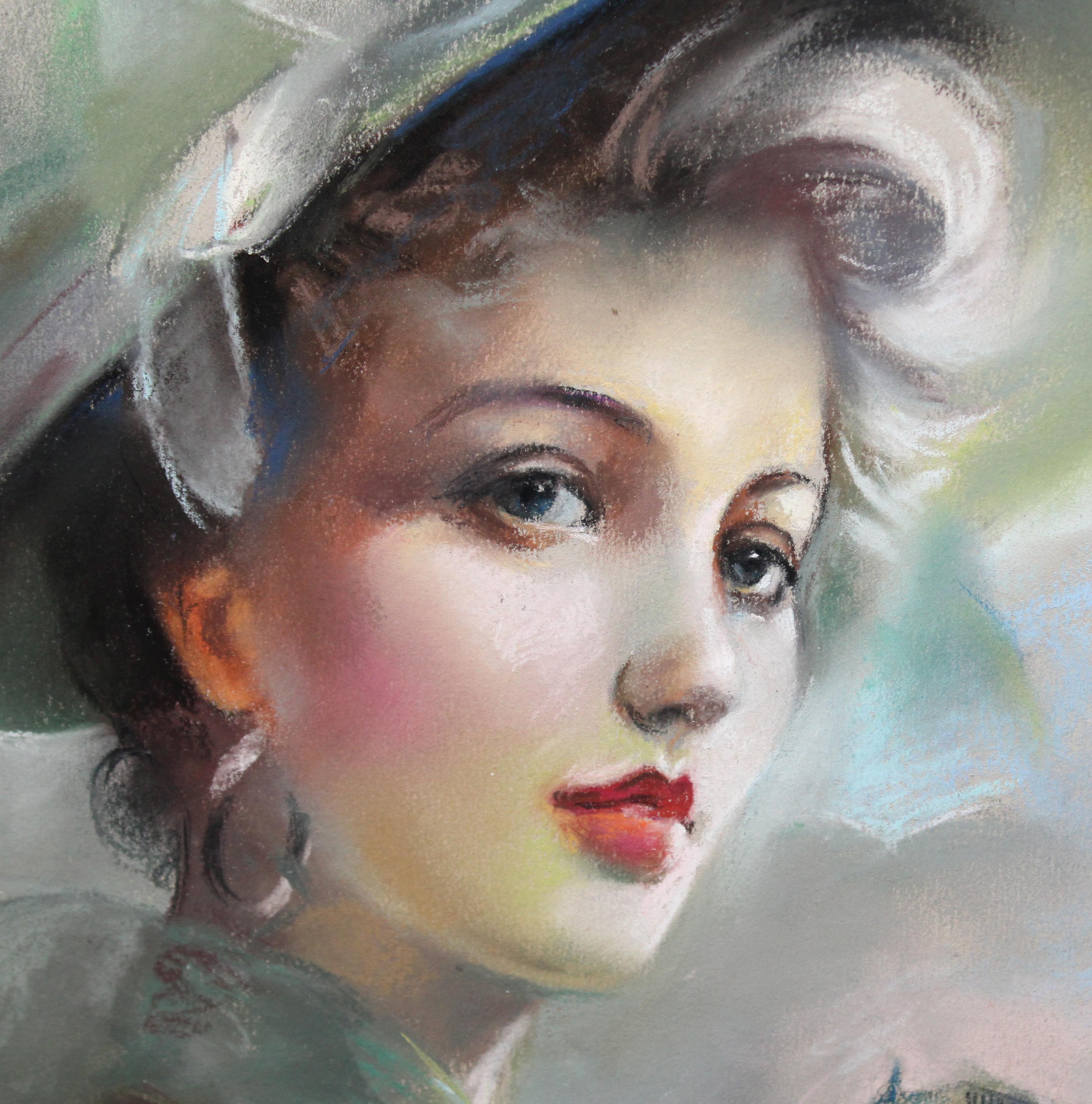 Elegancia en París - Dibujo a pastel - Gray Portrait by Domingo Alvarez Gómez (1942)