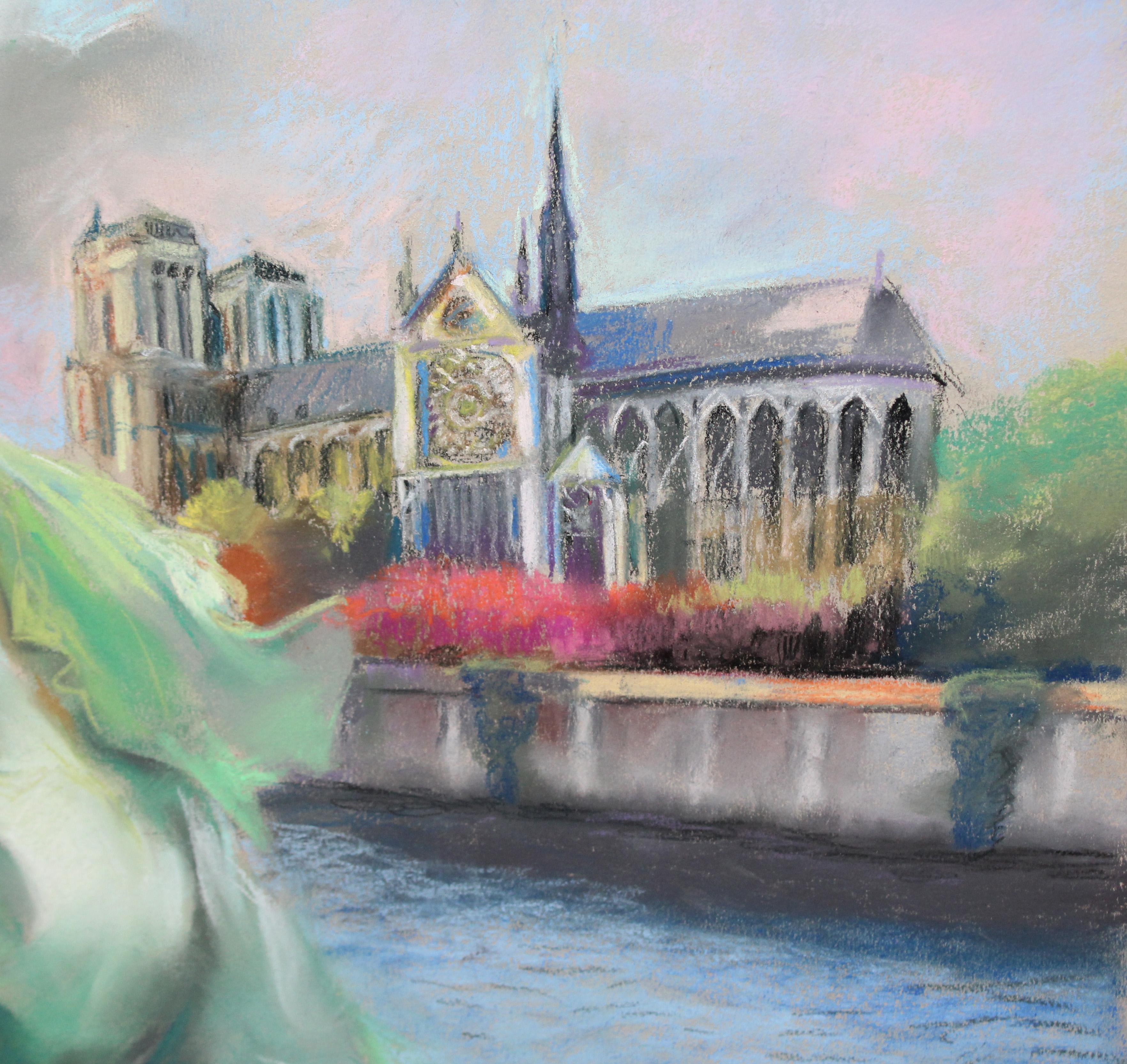 Elegancia en París - Dibujo a pastel For Sale 2