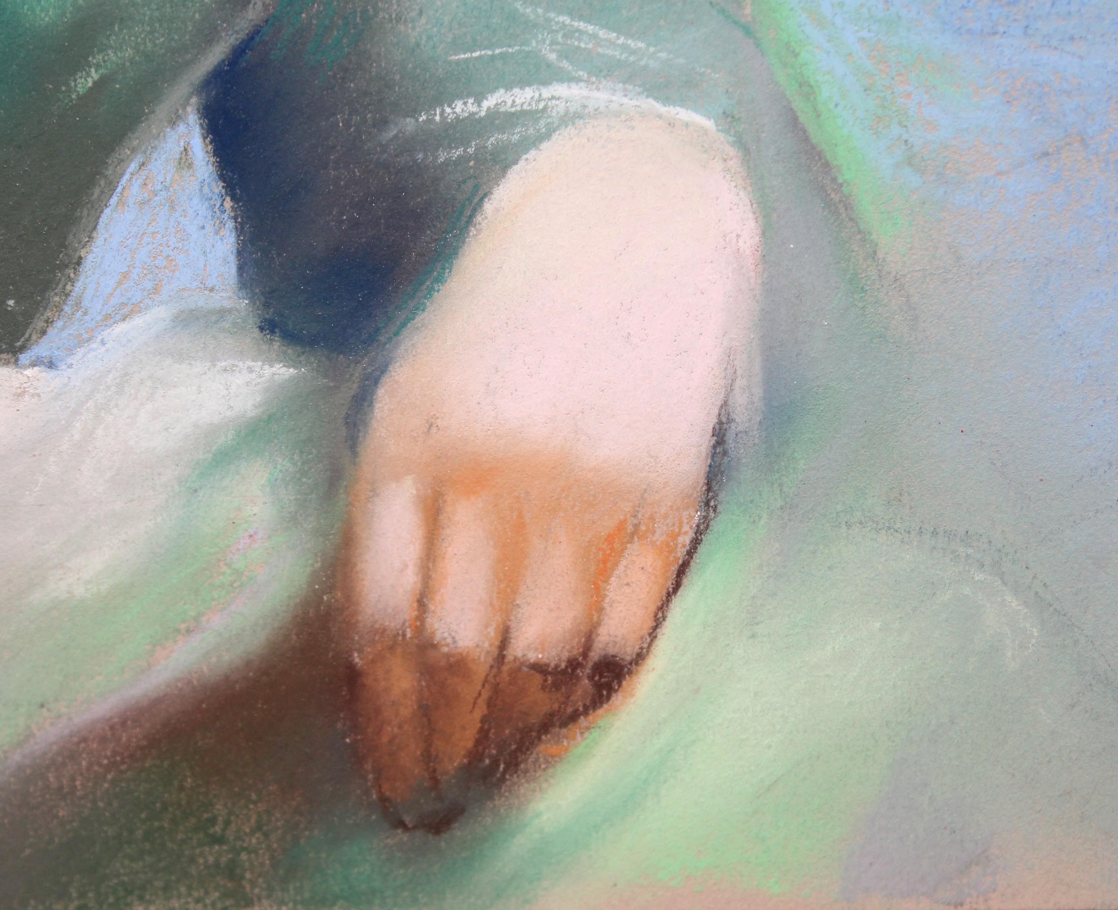 Elegancia en París - Dibujo a pastel For Sale 1