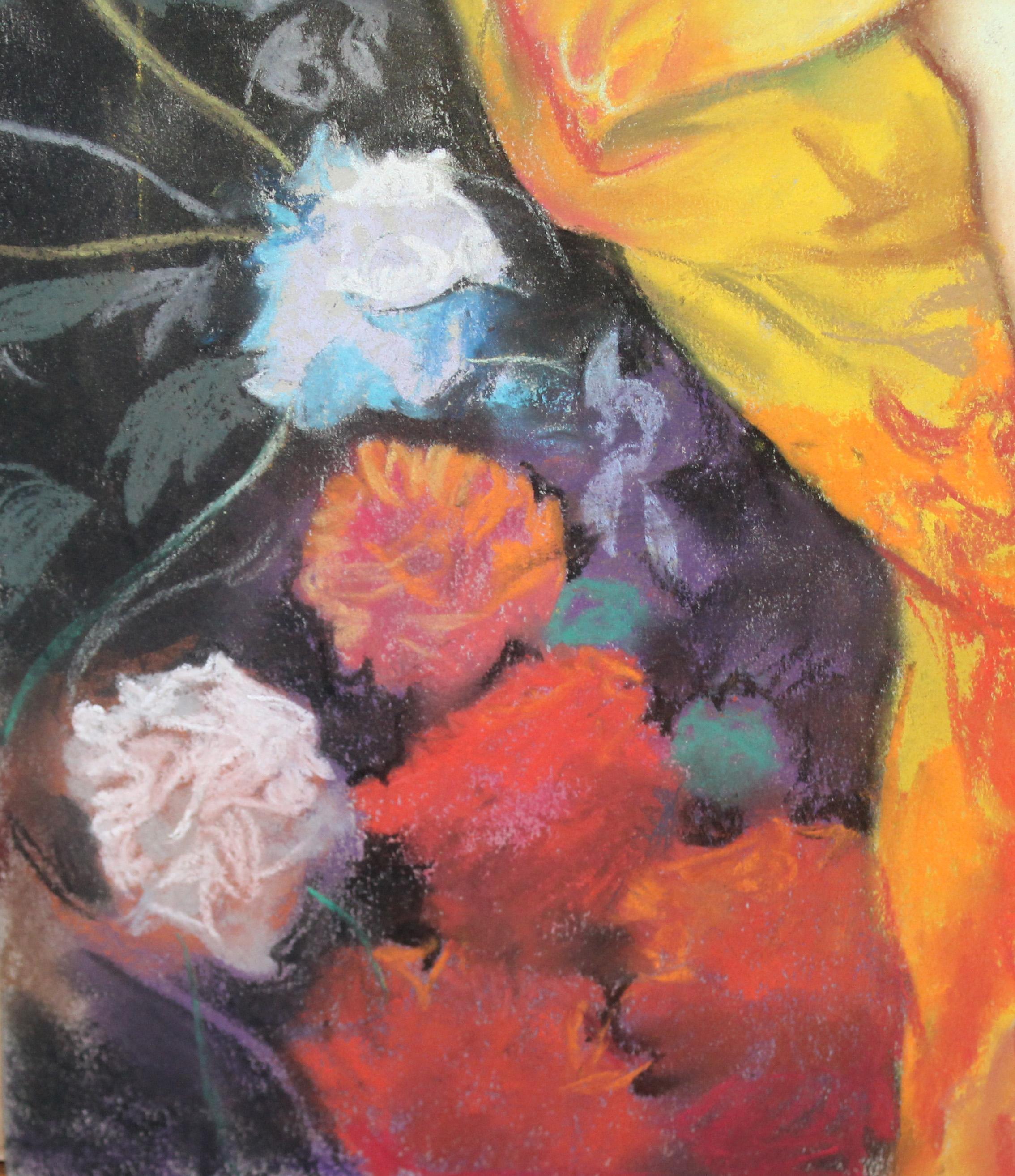Sueño entre flores - Dibujo a pastel For Sale 4