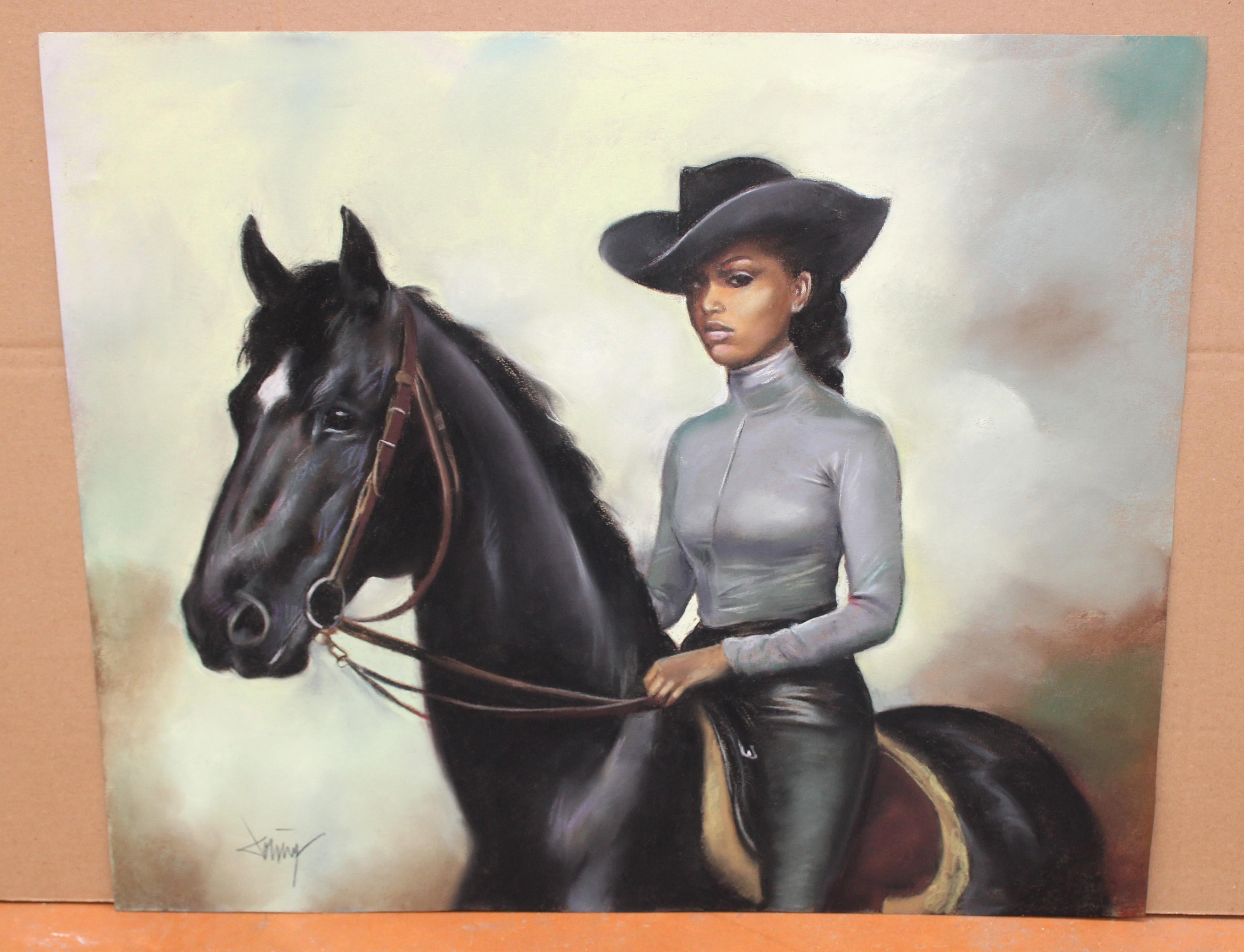 Complicidad ecuestre - Dibujo a pastel - Art by Domingo Alvarez Gómez