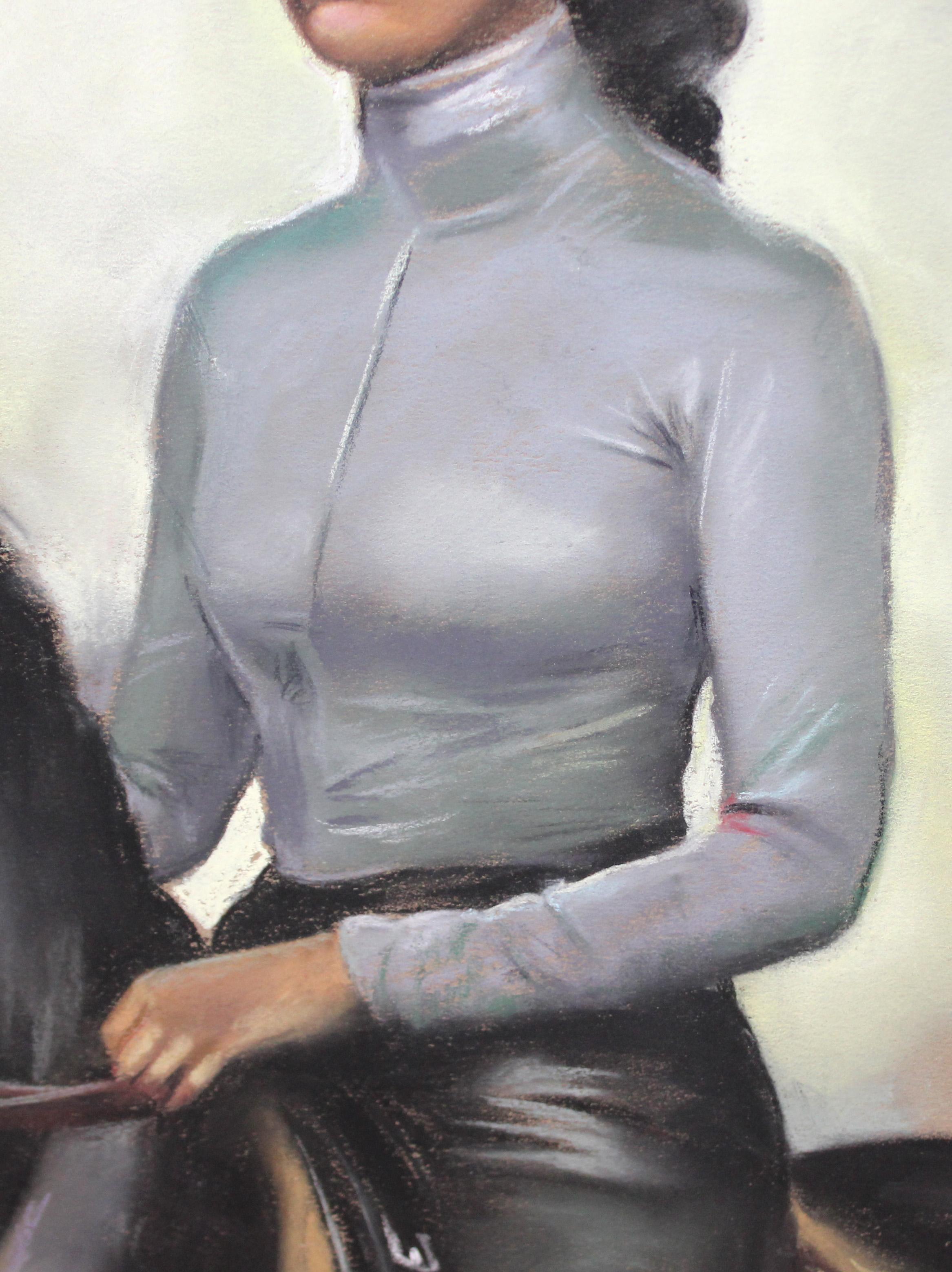 Complicidad ecuestre - Dibujo a pastel - Beige Portrait by Domingo Alvarez Gómez